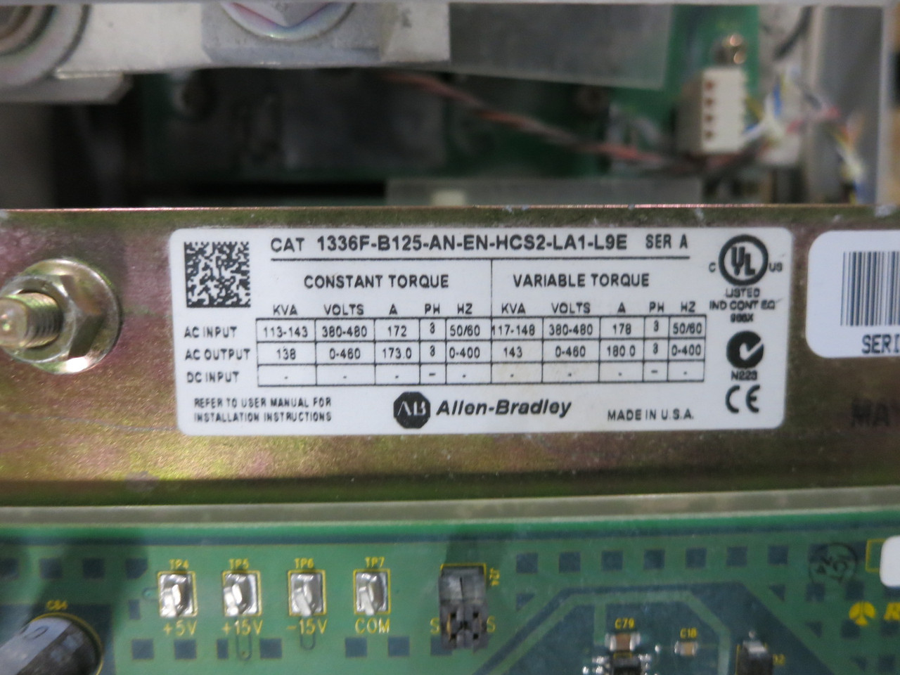 Allen Bradley 1336F-B125-AN-EN-HCS2-LA1-L9E 125 HP AC VS Drive 480V 1336 Plus II (DW7951-2)