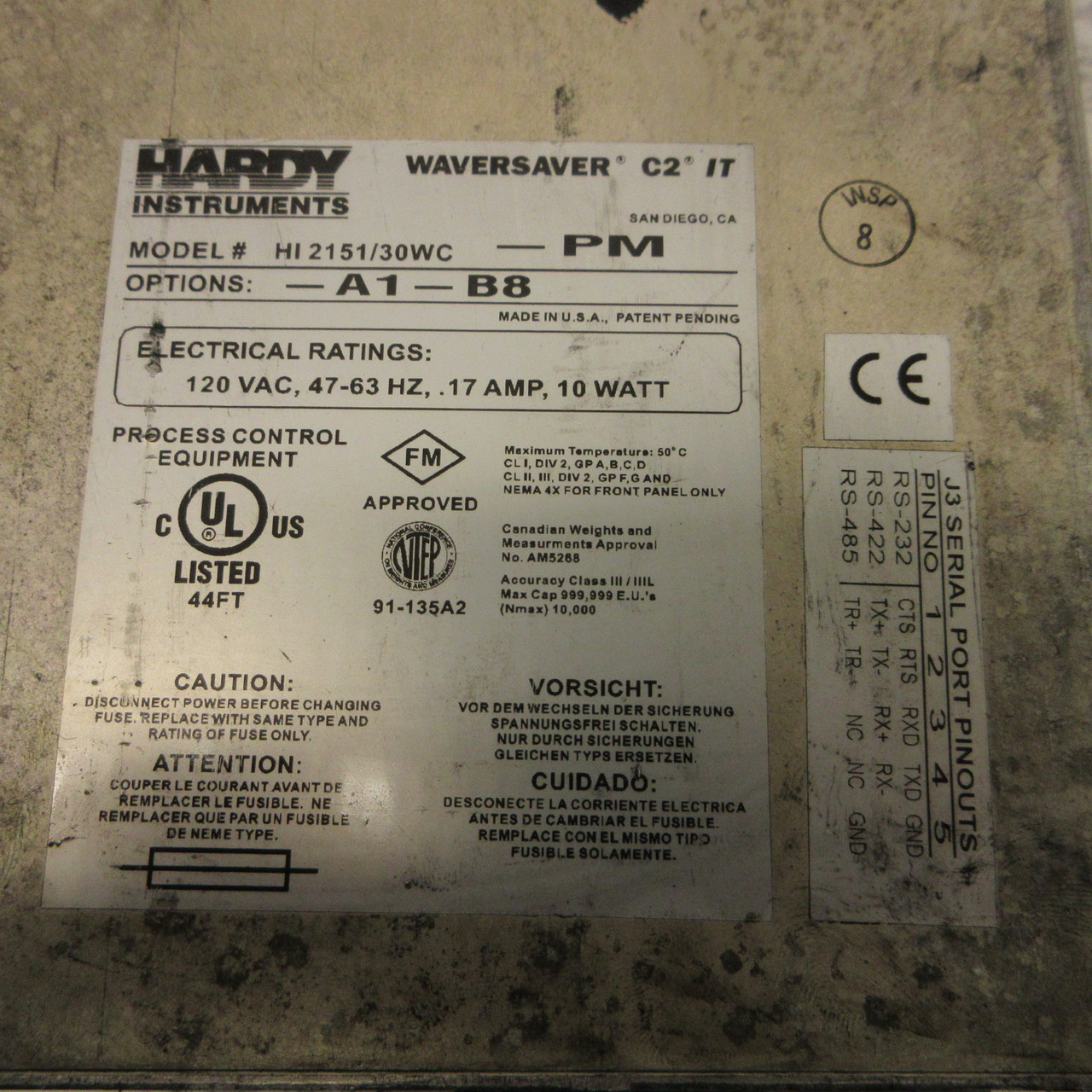 Hardy Instruments HI2151/30WC-PM-A1-B8 Waversaver C2 IT Weight Controller 120V (AH0985-2)