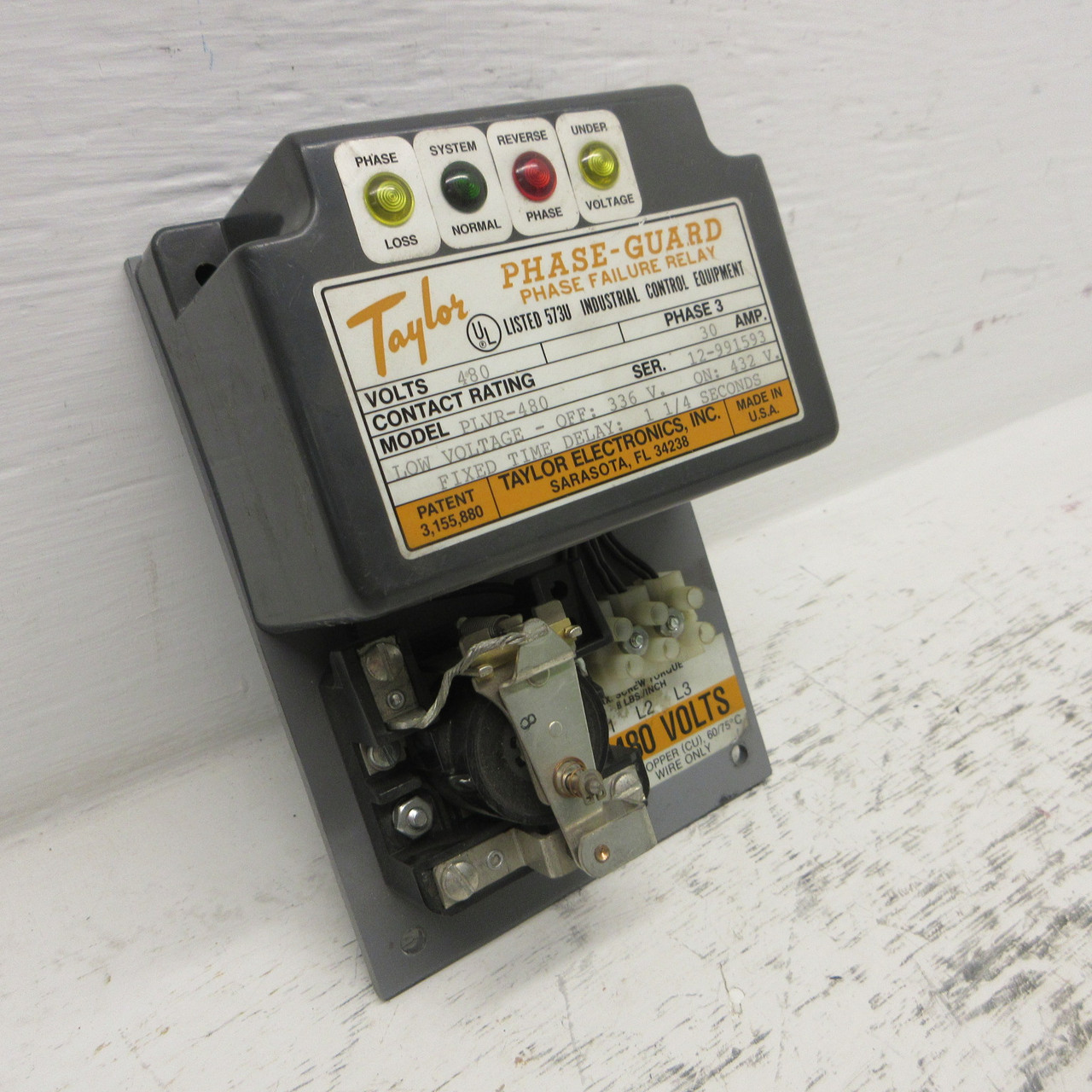 Taylor PLVR-480 Phase-Gaurd Phase Failure Relay 480V 3PH 30A Fixed Time Delay (AH1006-2)