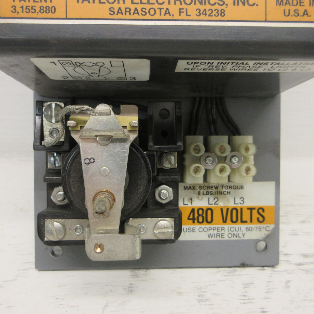 Taylor PLVR-480 Phase-Gaurd Phase Failure Relay 480V 3PH 30A Fixed Time Delay (AH1006-2)
