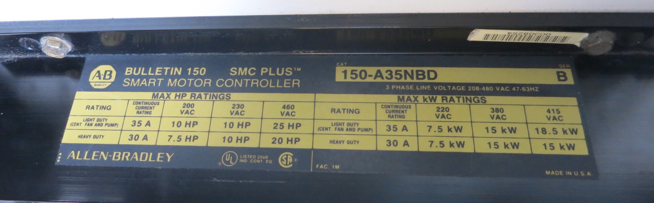 Allen Bradley 2100 60A Fusible 25HP SMC PLUS Soft Starter 26" MCC Bucket 60 Amp (BJ1080-2)