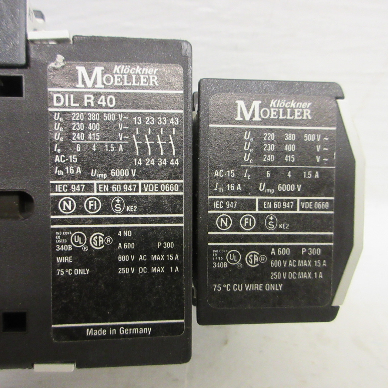 Klockner Moeller DILR40 Motor Contactor 600VAC 110/120V Coil DILR-40 w/ 04 DIL (AH1011-63)