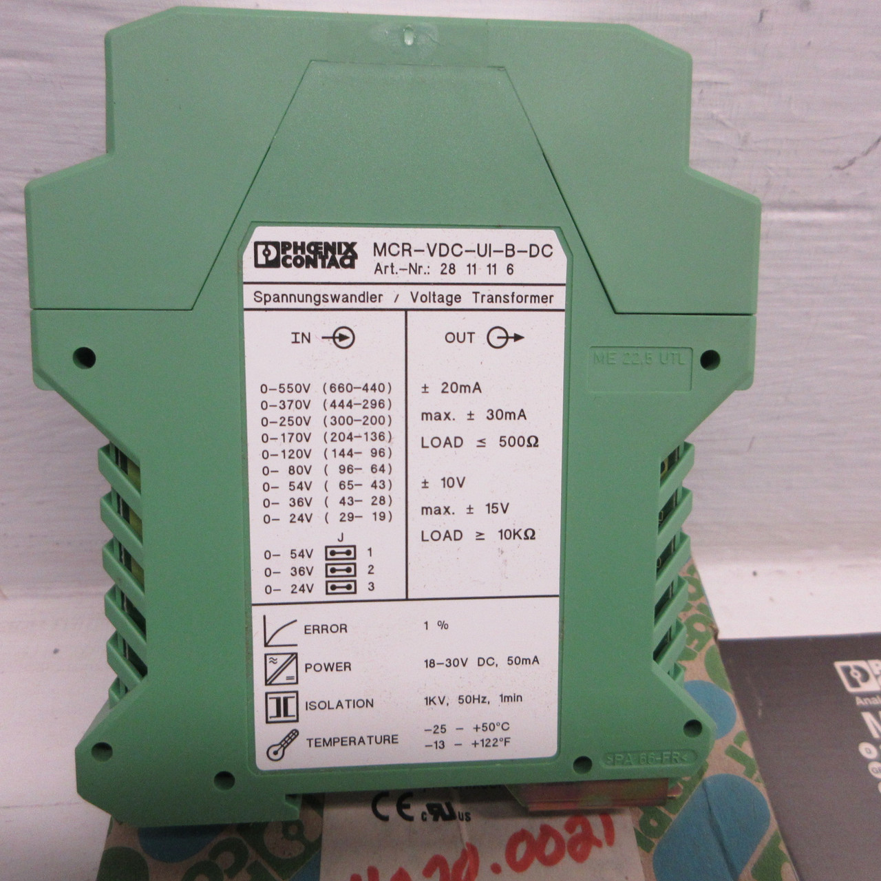 NEW Phoenix Contact MCR-VDC-UI-B-DC Voltage Measuring Transducer Module 50ma NIB (AH1019-1)