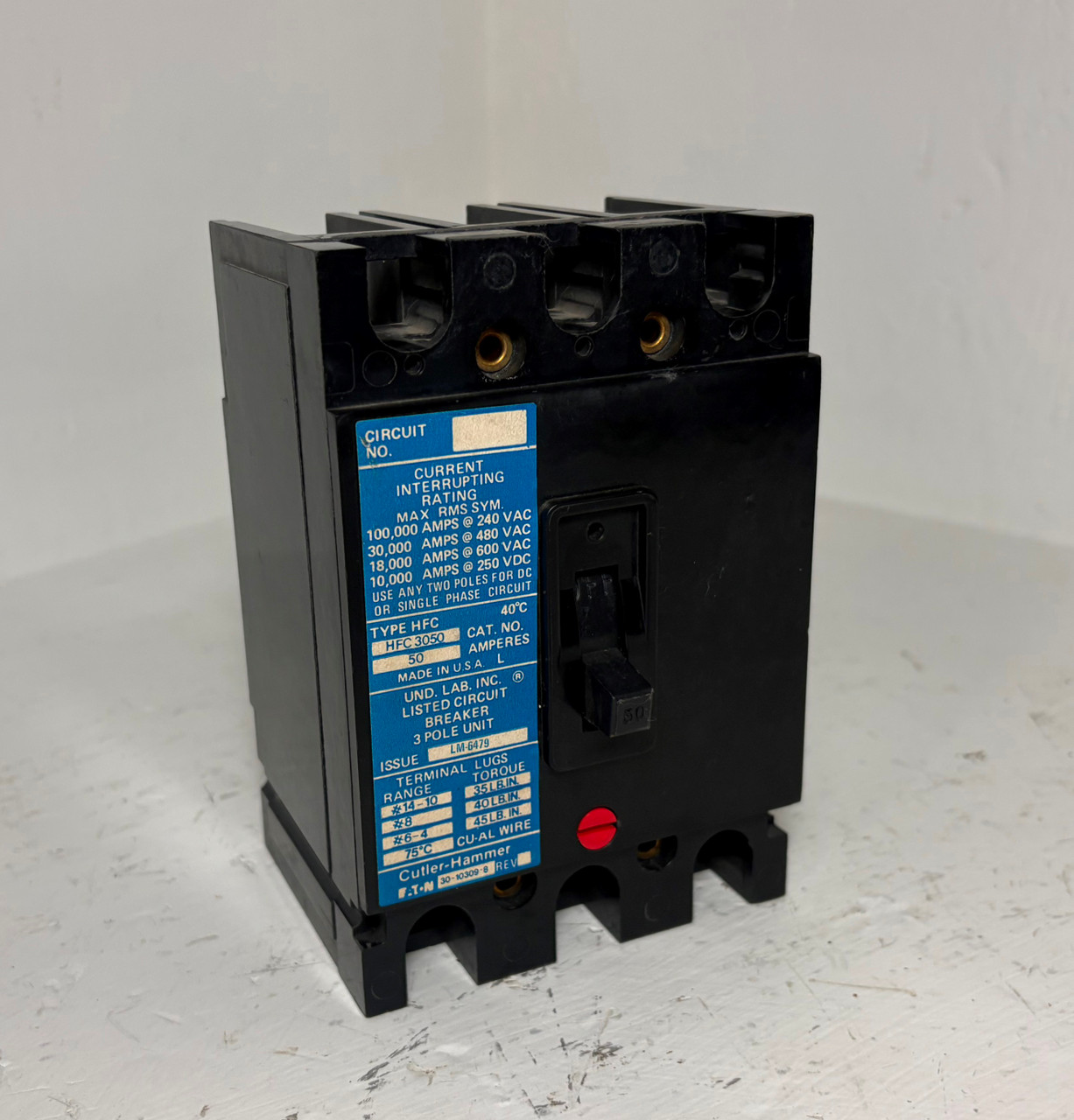 Image of Cutler-Hammer HFC3050 50A Circuit Breaker 480/600V 3 Pole Type HFC 50 Amp Eaton