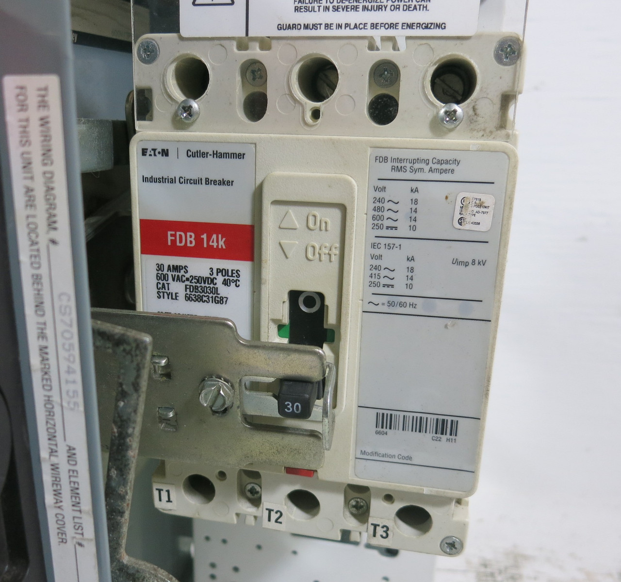 Allen Bradley 2100 Centerline 30A Breaker Feeder 6" MCC Bucket 30 Amp FDB3030L (BJ1084-4)
