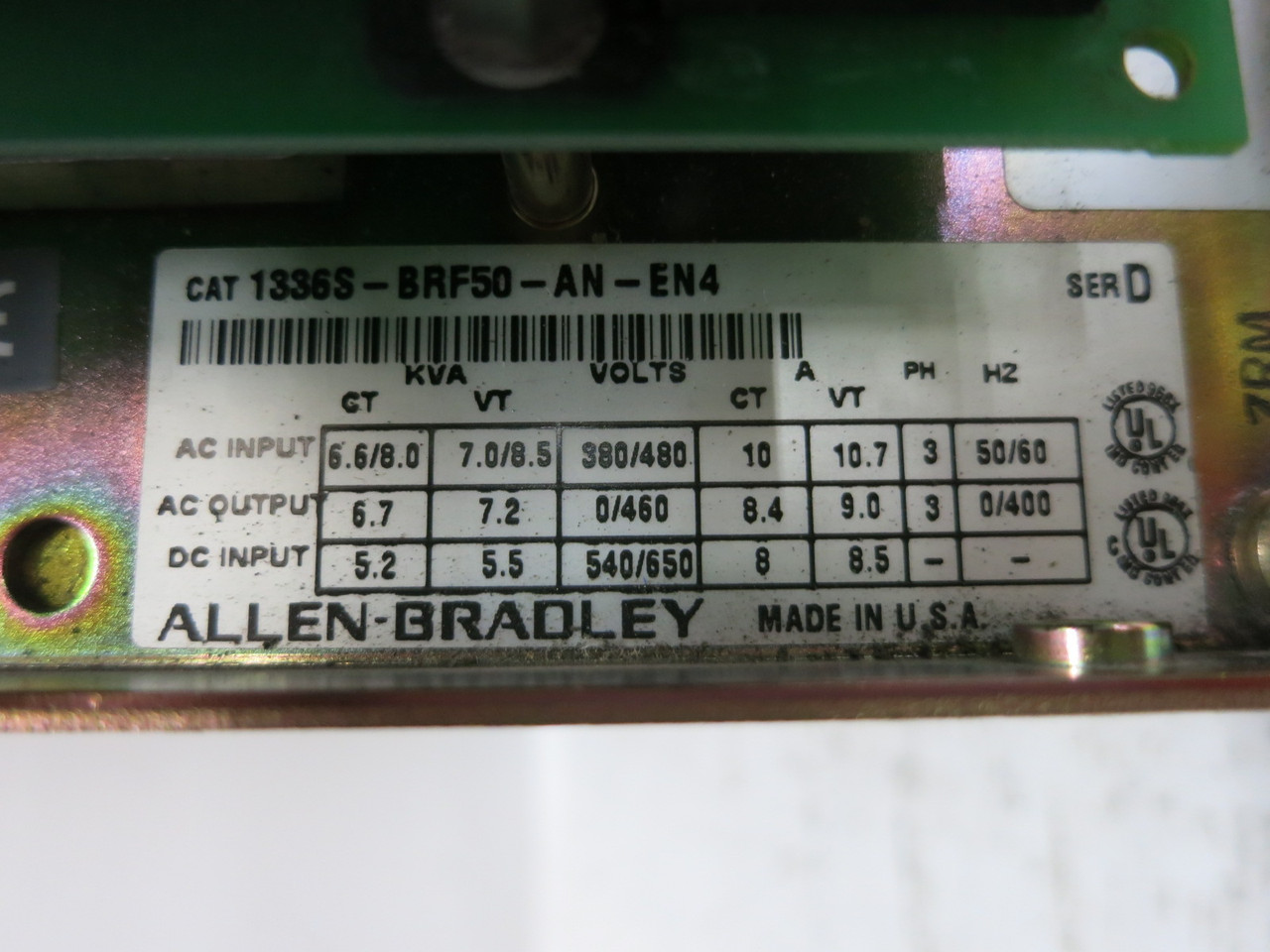 Allen Bradley 1336S-BRF50-AA-EN4 5 HP 1336 PLUS 480V AC VS Drive VFD Ser D (DW8004-1)