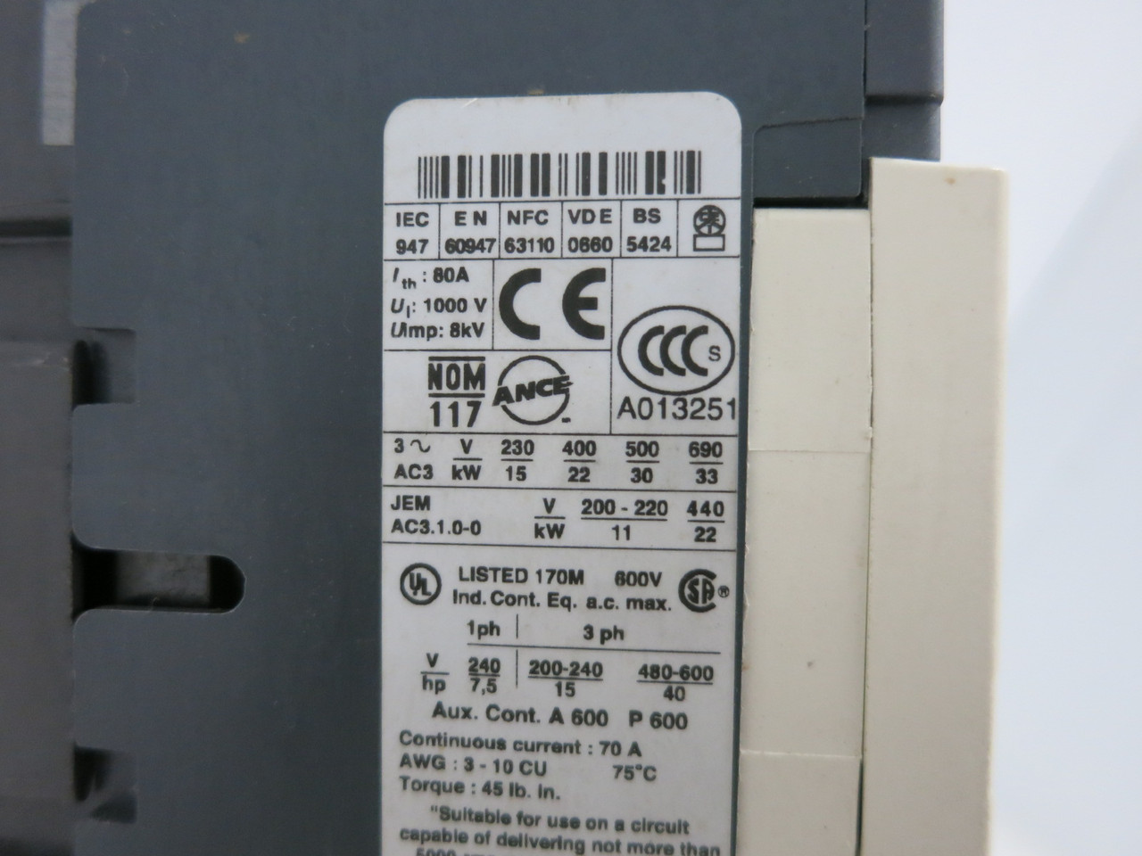 Telemecanique LC1D50 Motor Starter LRD3359 Overload Relay 110V Coil LX1D6F7 (DW8011-2)