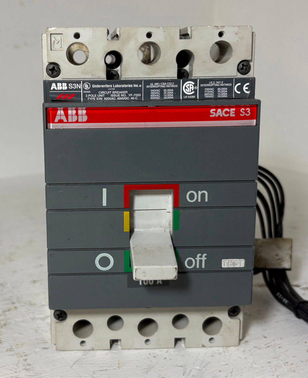 ABB S3N 100A SACE S3 3 Pole Circuit Breaker w/ Aux & Shunt 600V 100 Amp S3N100 (EM5854-3)
