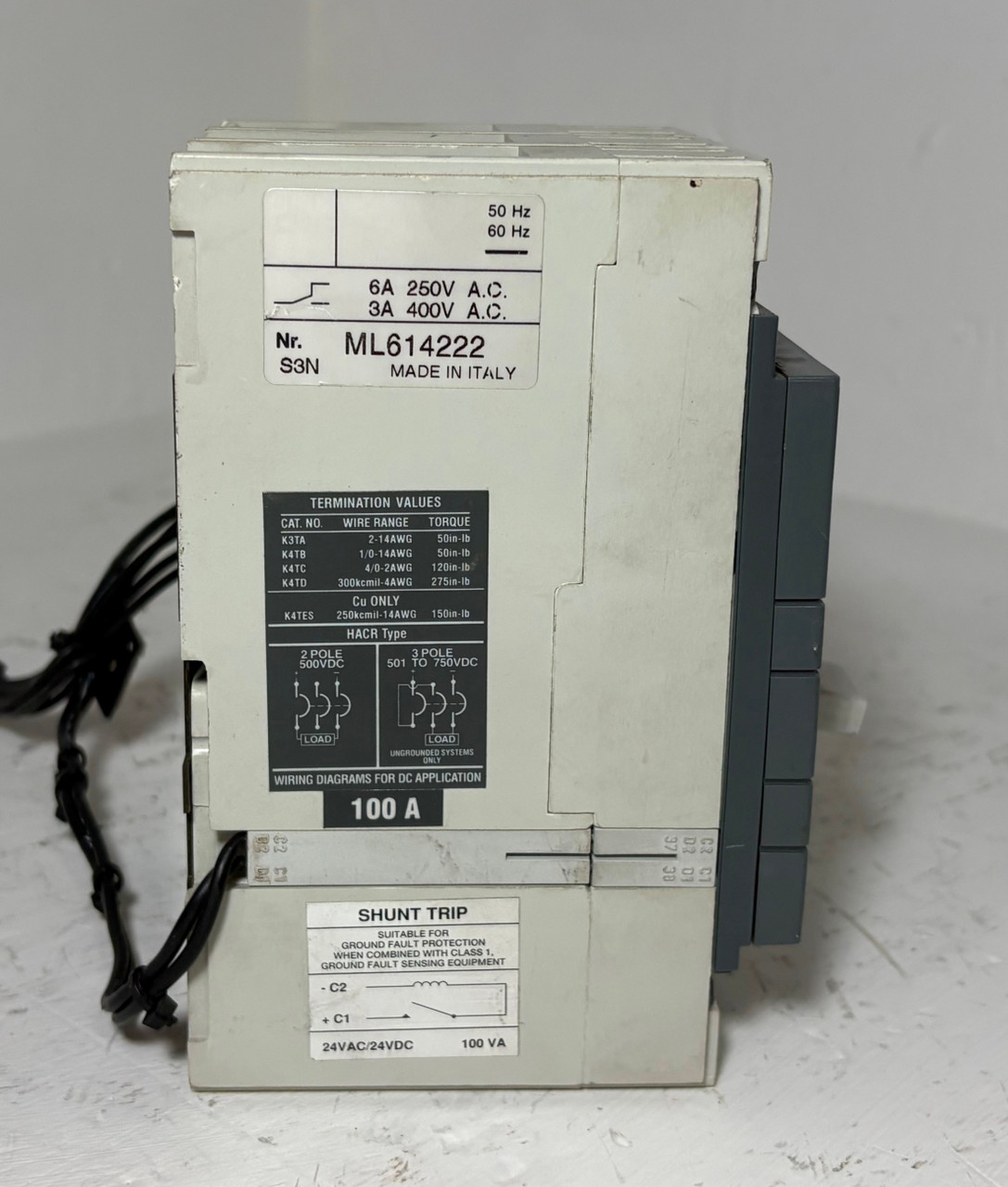 ABB S3N 100A SACE S3 3 Pole Circuit Breaker w/ Aux & Shunt 600V 100 Amp S3N100 (EM5854-3)