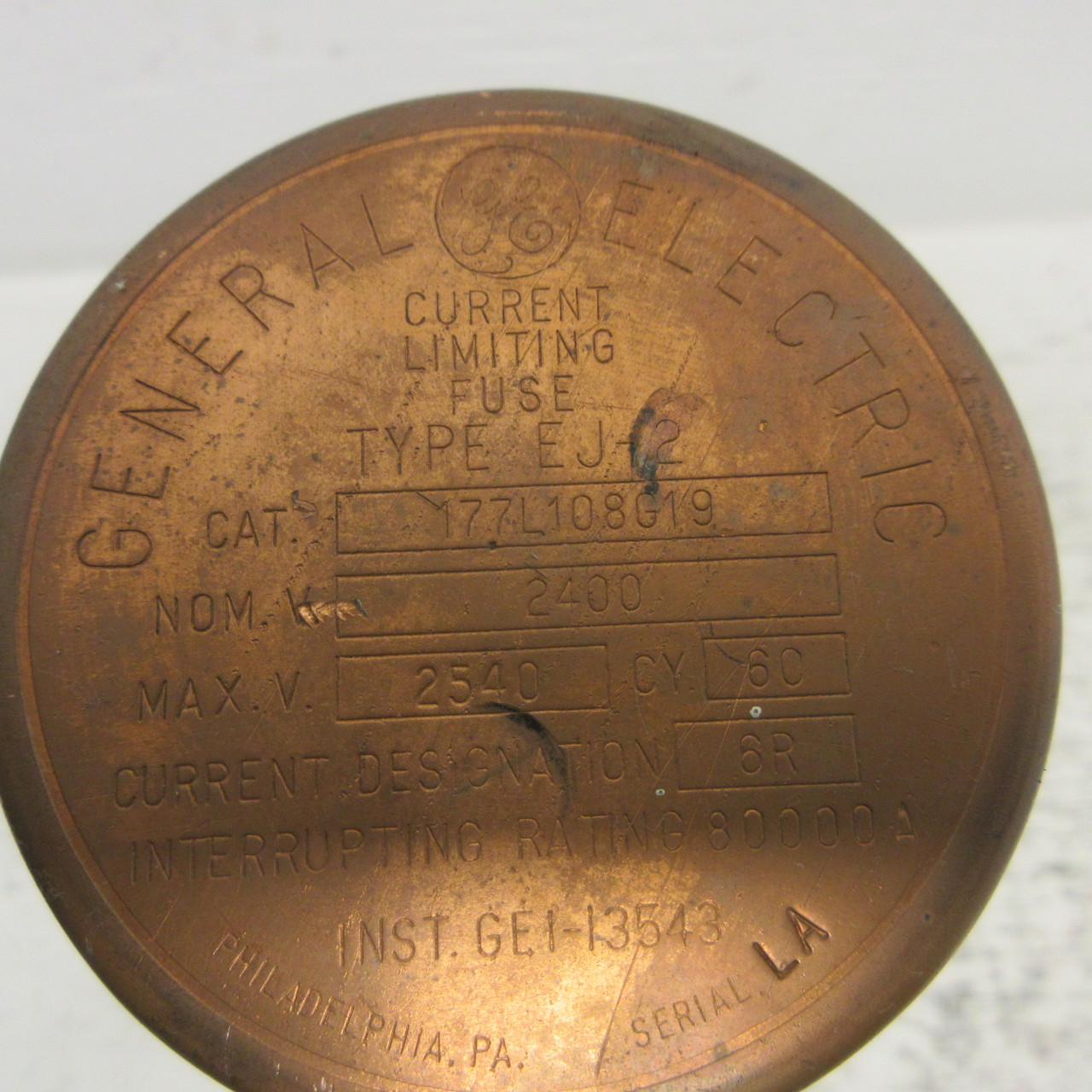 GE 177L108G19 EJ-2 6R Amp 2.54 kV Motor Starter Fuse EJ2 2540V Current LImiting (AH1061-5)