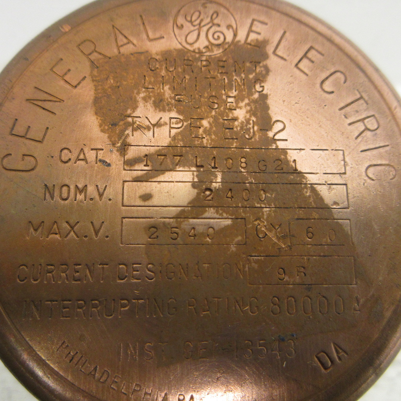 GE 177L108G21 EJ-2 9R Amp 2.4 kV Motor Starter Fuse EJ2 2540V Current LImiting (AH1062-3)