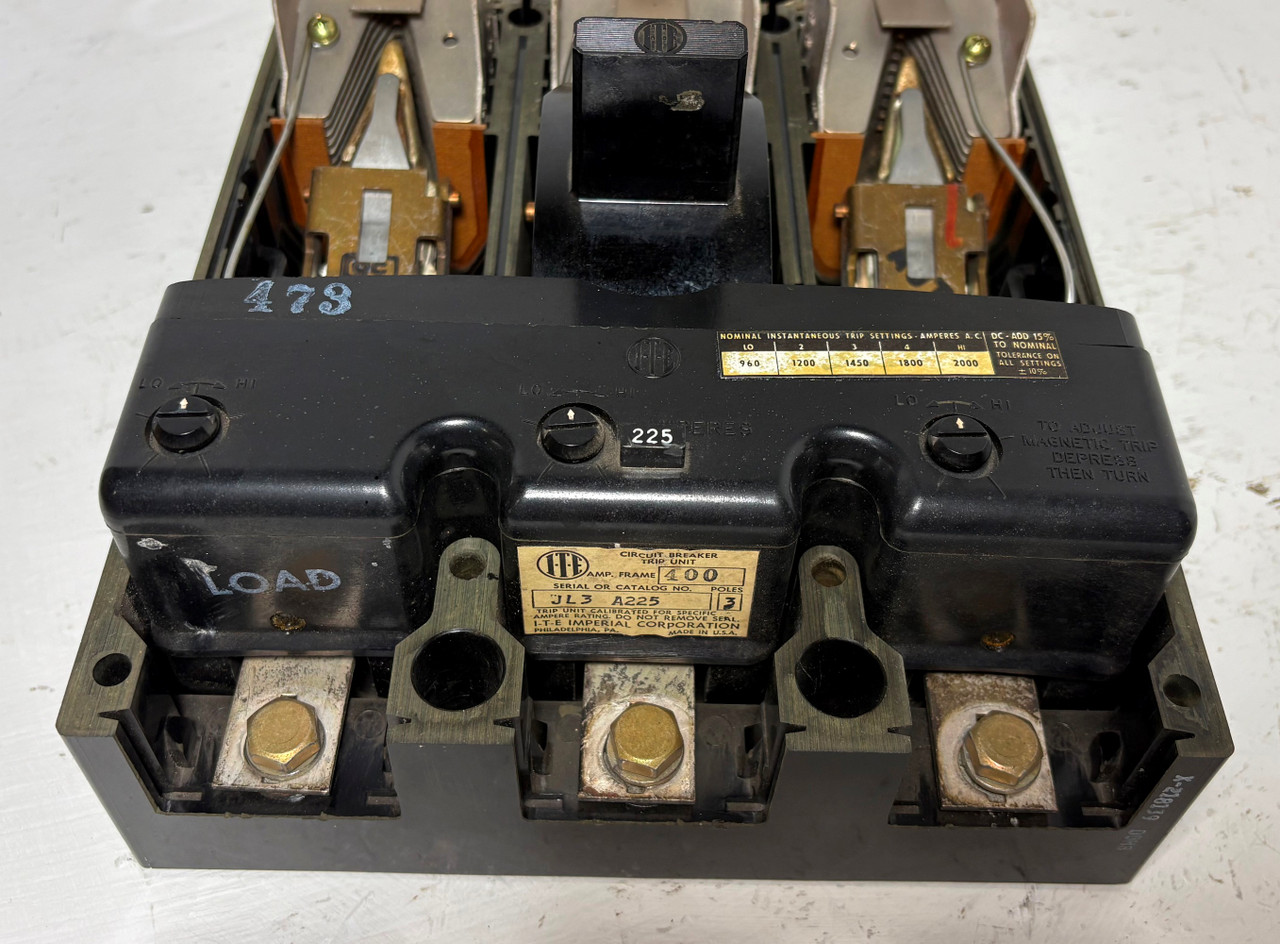 I-T-E JL3A225 225A Circuit Breaker w/ 225 Amp Trip JL Frame Type ETI 600V 3P ITE (EM5856-2)