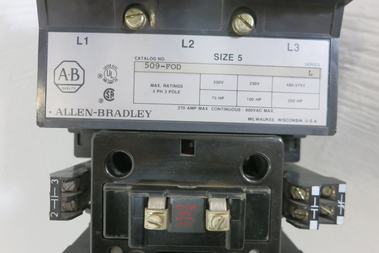Allen Bradley 509-FOD Size 5 Motor Starter 120V Coil 200HP 270A 600VAC 509-F0D (BJ1089-3)