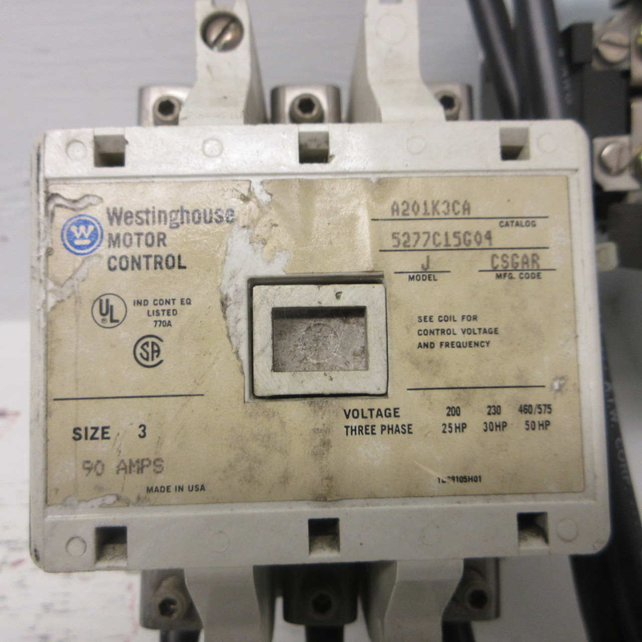 Westinghouse A201K3CA Size 3 Motor Starter 120V Coil 90A 50HP 460/575V 3PH 3P (AH1078-1)