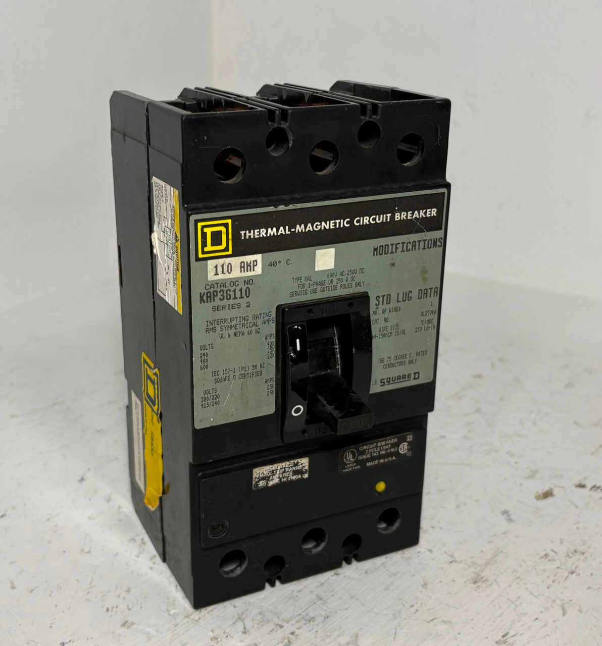 Square D KAP36110 110A Circuit Breaker Type KAL 600V 3 Pole 110 Amp (EM5858-1)