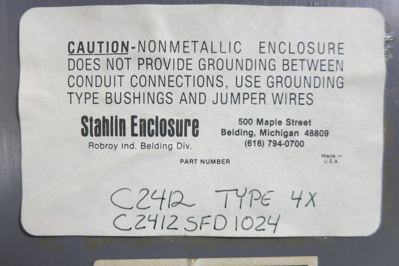 Square D 100A 600V Fusible Disconnect Switch 4X LR4199 Stahlin Enclosure C2412 (BJ1095-1)