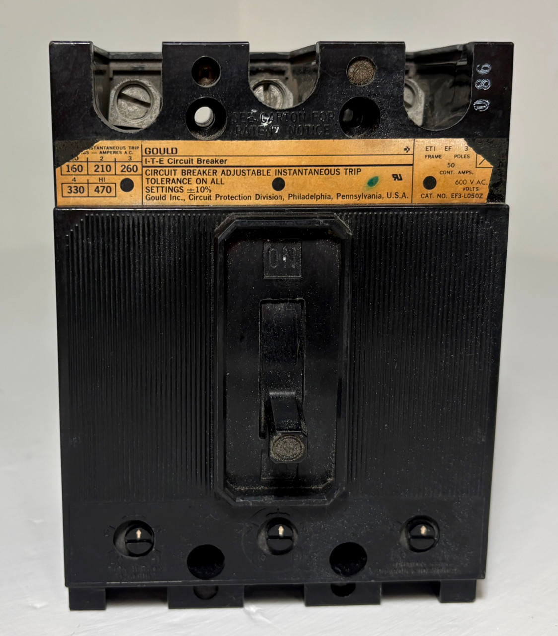 Gould EF3L050Z 50A I-T-E Circuit Breaker 600V 3P EF3-L050Z ITE EF3L050 50 Amp (EM5863-1)