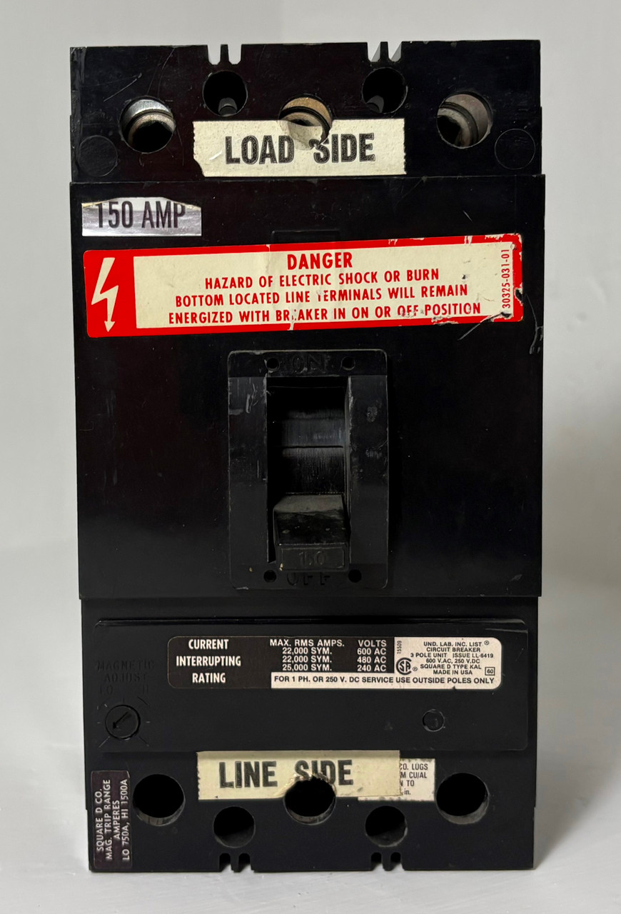 Square D KAL36150 150A Circuit Breaker Black 600V Type KAL 3 Pole 150 Amp (EM5862-1)