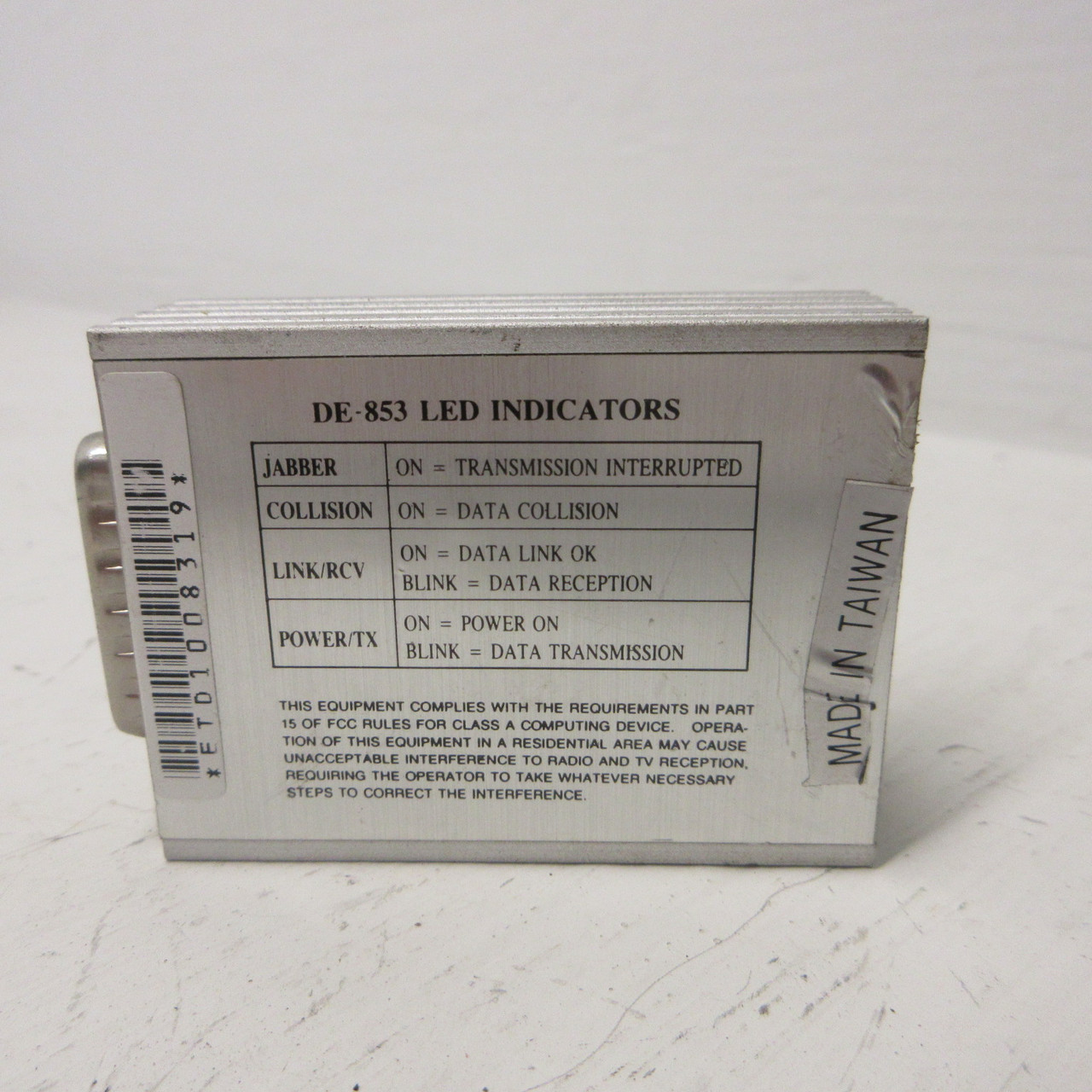 D-Link DE-853 Ethernet Transceiver Twisted-Pair Type Jabber Collision Link Power (AH1094-1)