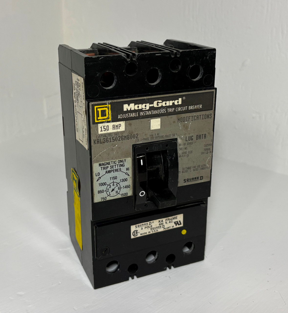 Square D KAL3615026M8002 150A Mag-Gard Circuit Breaker 600V KAL3615026M 150 Amp (EM5864-1)