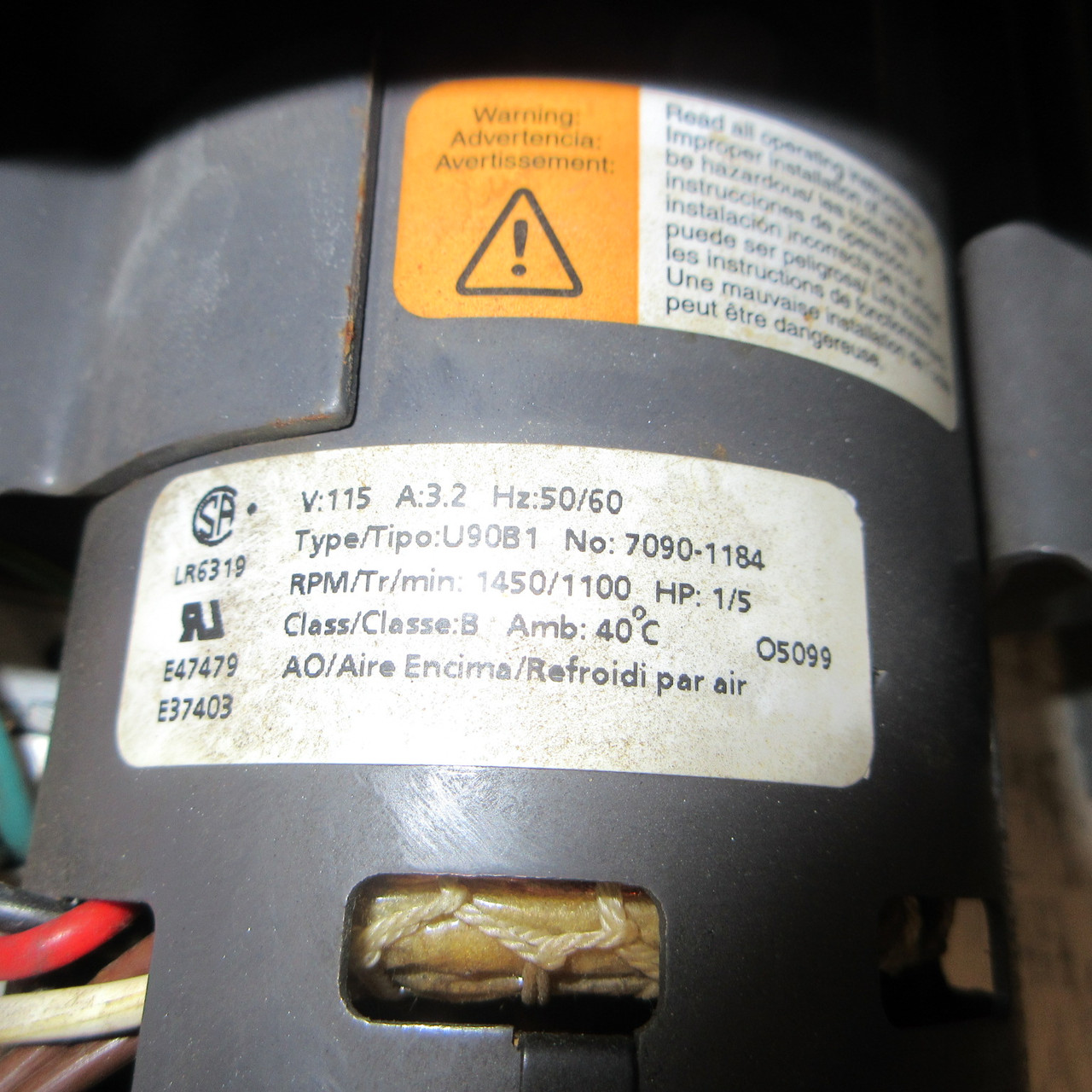 Dayton U90B1 Double Blower Fan Assembly 2-Speed 7090-1184 1450/1100RPM 1/5HP (AH1116-5)
