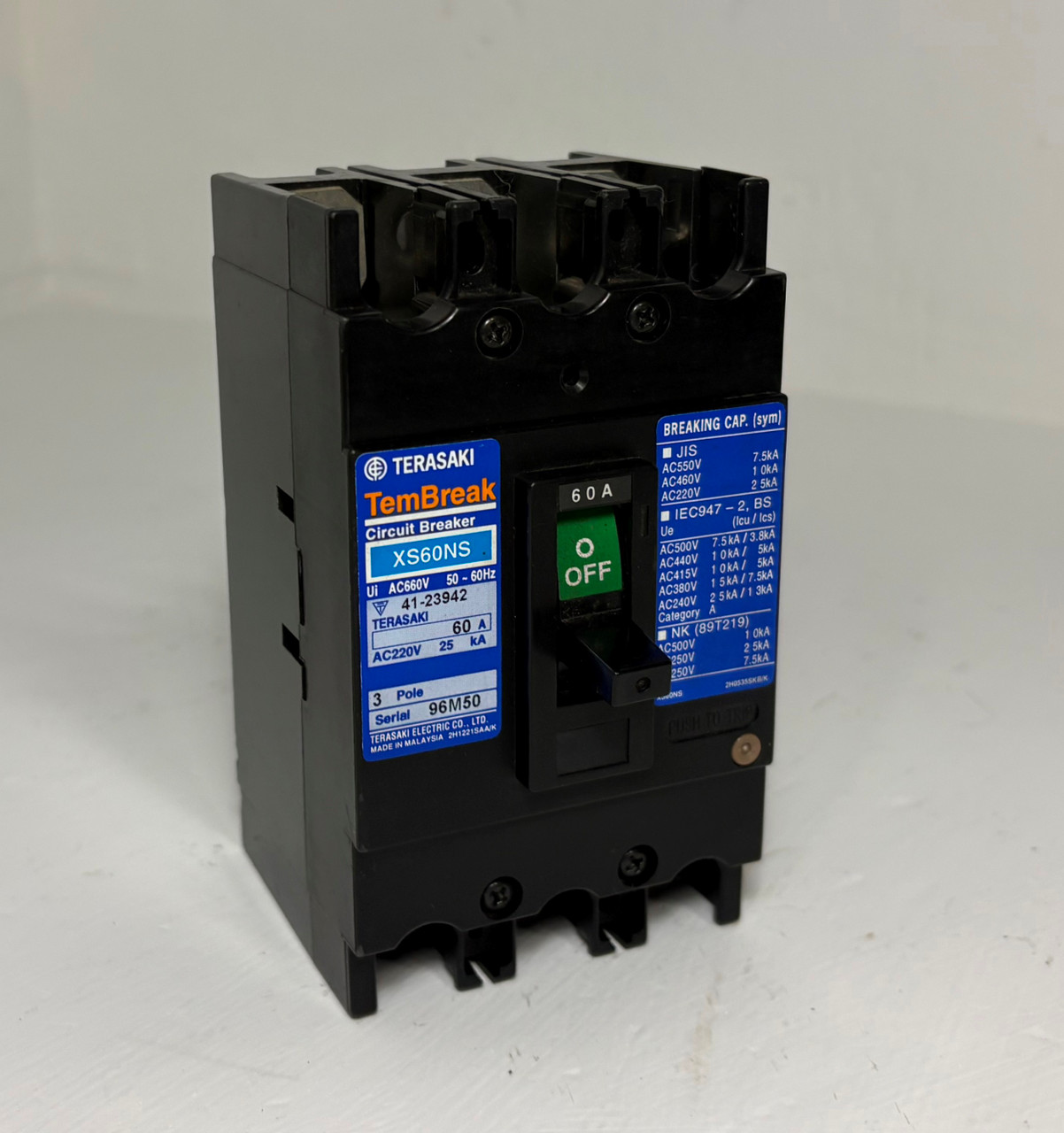 Image of Terasaki XS60NS 60A TemBreak Circuit Breaker AC600V 60 Amp 41-23942 3 Pole