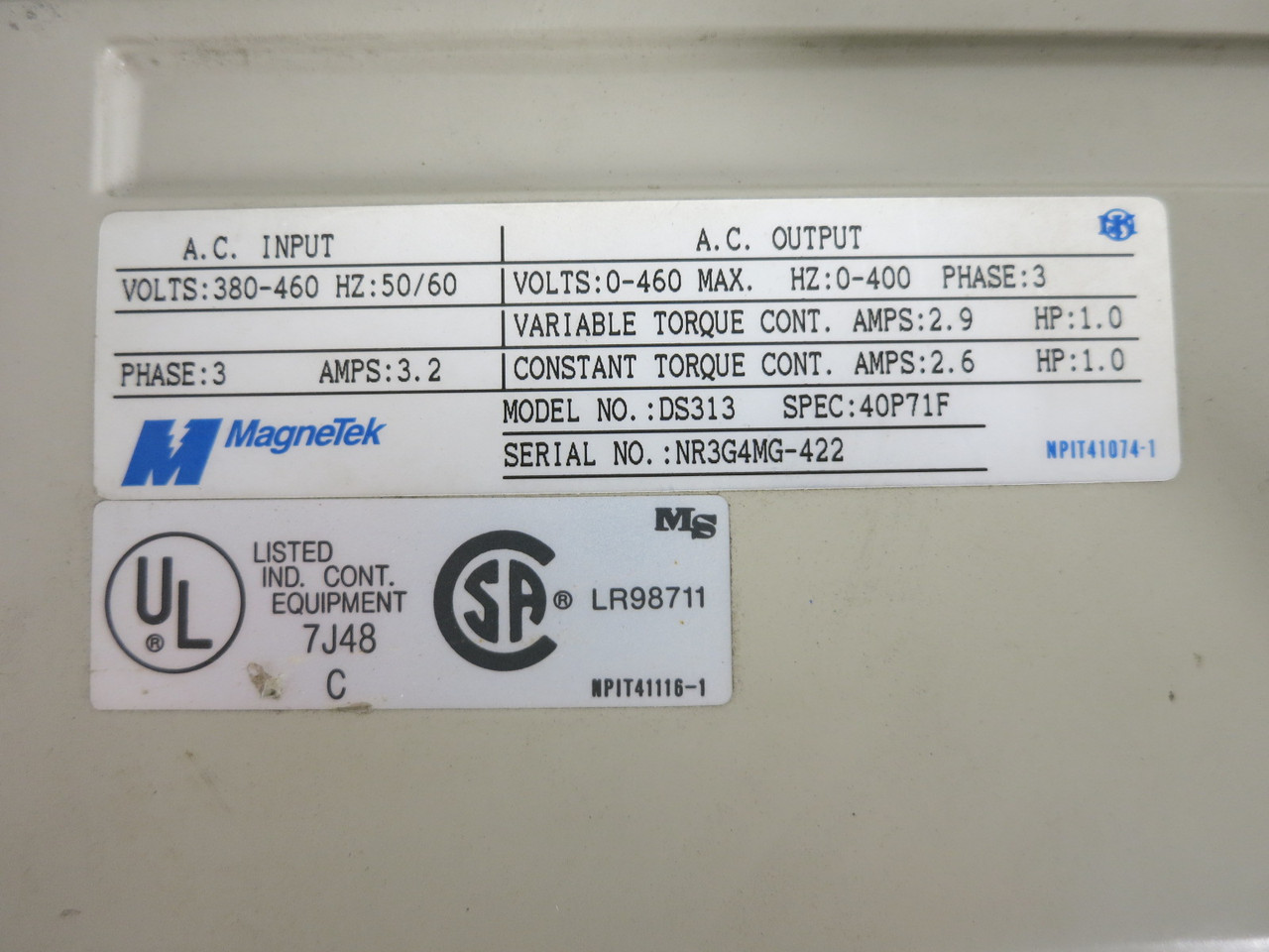 Magnetek DS313-40P71F 1HP GPD 503 AC VS Drive 460V VFD GPD503 Yaskawa (DW8041-1)