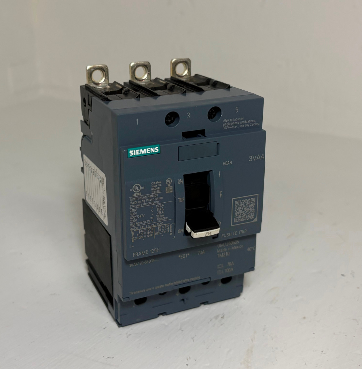NEW Siemens 3VA4 125H Circuit Breaker w/ 70 Amp Trip 3VA4170-6ED34-0AA0 125H NNB (EM5878-1)