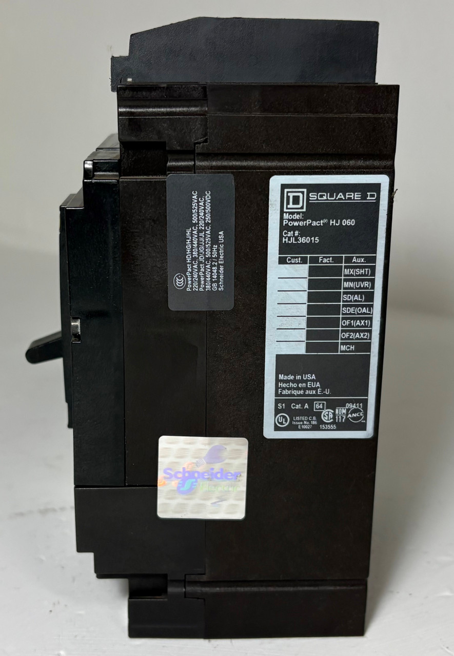 Square D HJL36015 15A PowerPact Circuit Breaker HJ 060 600V 3 Pole HJ060 15 Amp (EM5882-1)