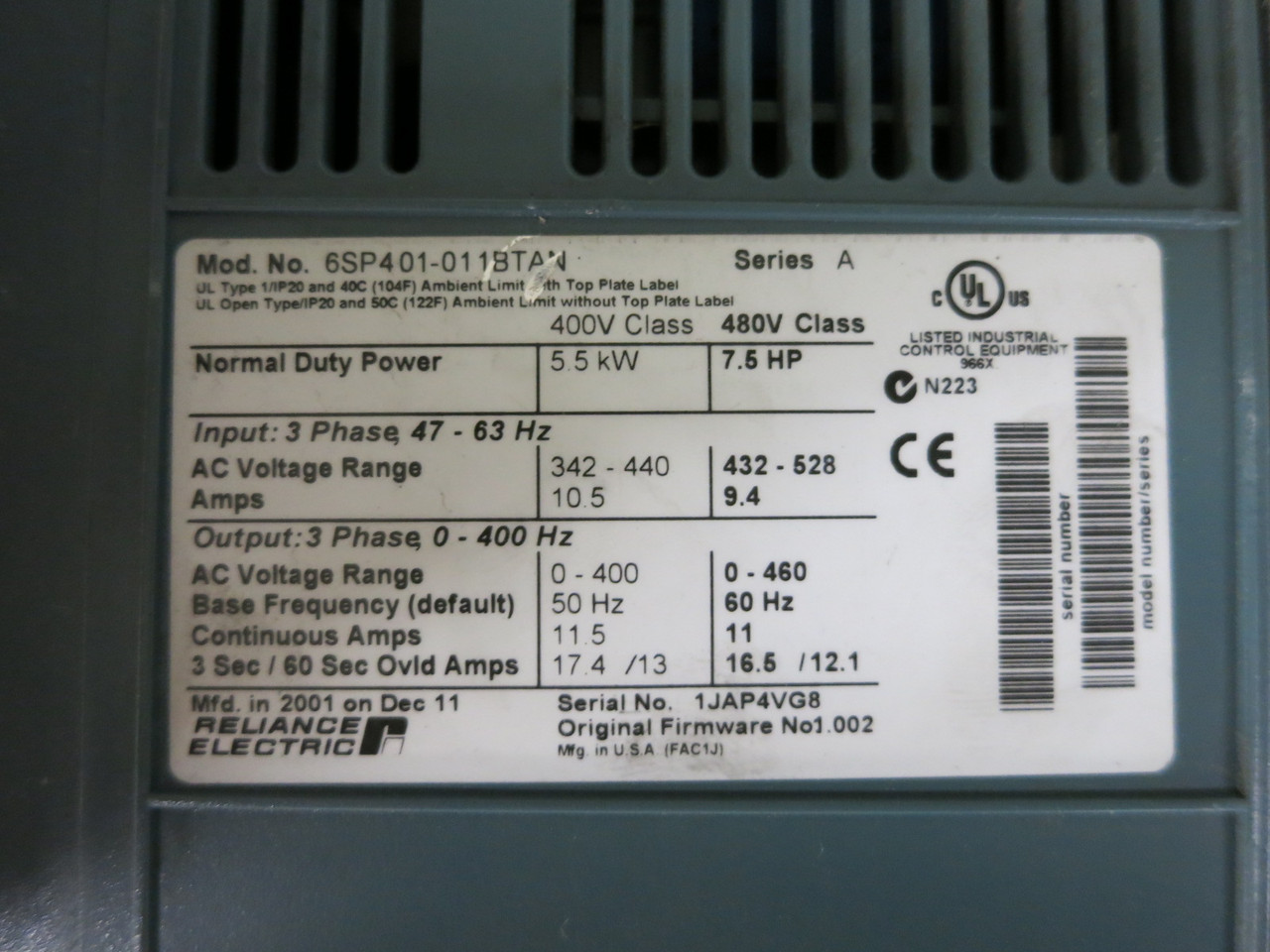 Reliance Electric 6SP401-011BTAN 7.5 HP SP600 AC VS Drive 480V VFD 480 VAC (DW8054-6)