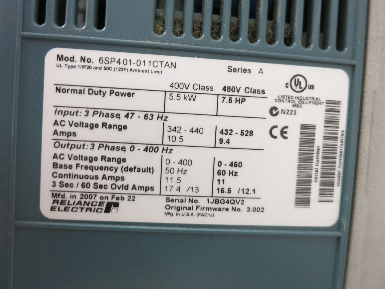 Reliance Electric 6SP401-011CTAN 7.5 HP SP600 AC VS Drive 480V VFD 480 VAC (DW8055-1)