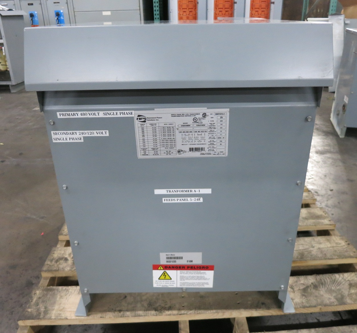 HPS 25 kVA 240x480 to 120/240 V 1PH Dry Type Transformer NMF025LE 480V Single 3R (DW8064-2)