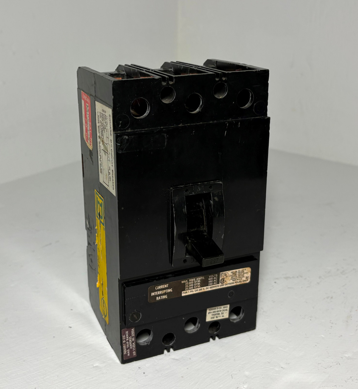Square D KAP36225 225A Circuit Breaker Black Type KAL 480/600V 3 Pole 225 Amp (EM5888-1)