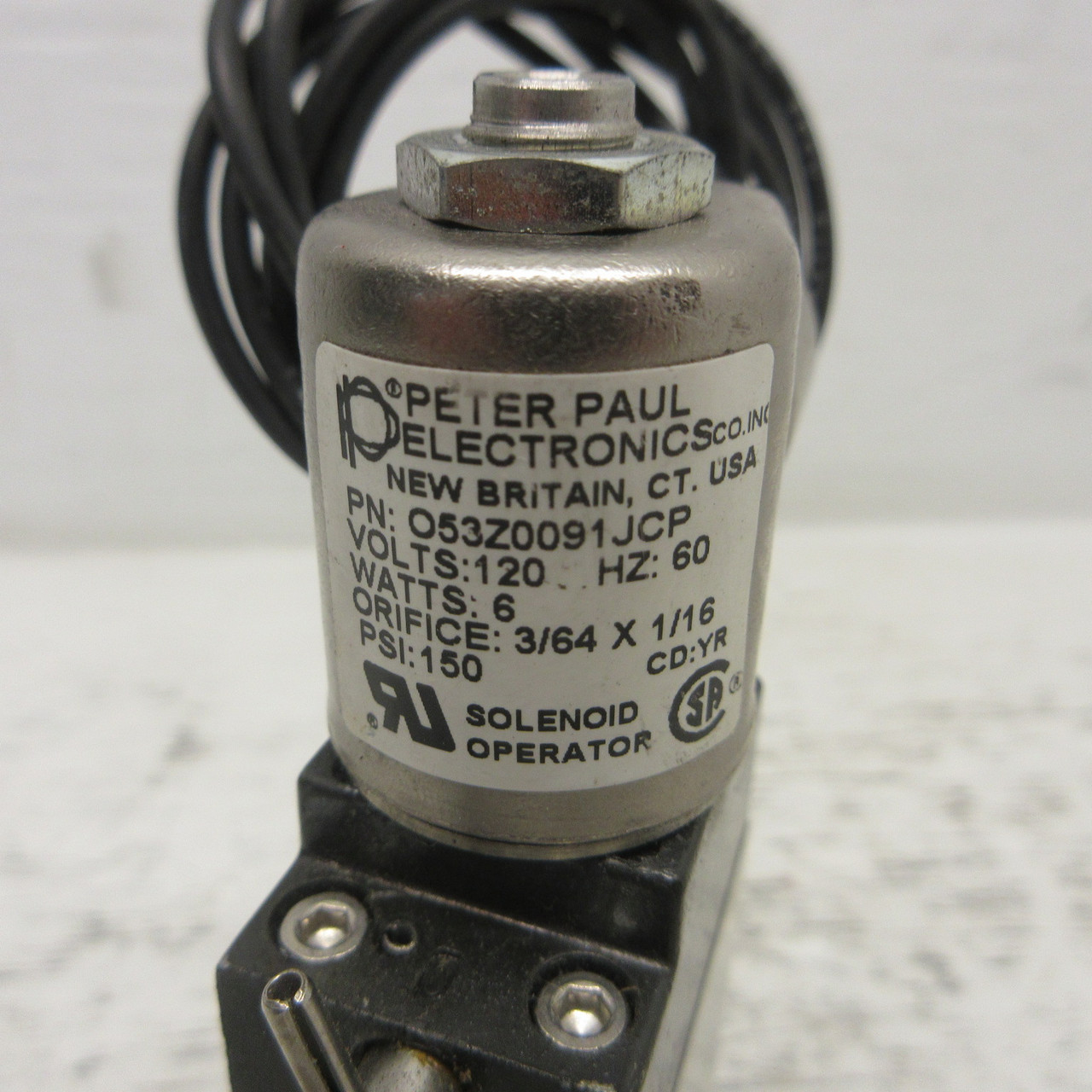 Peter Paul O53Z0091JCP Solenoid Operator 120VAC 150PSI 6W w/ Bray 60025070900533 (AH1117-1)