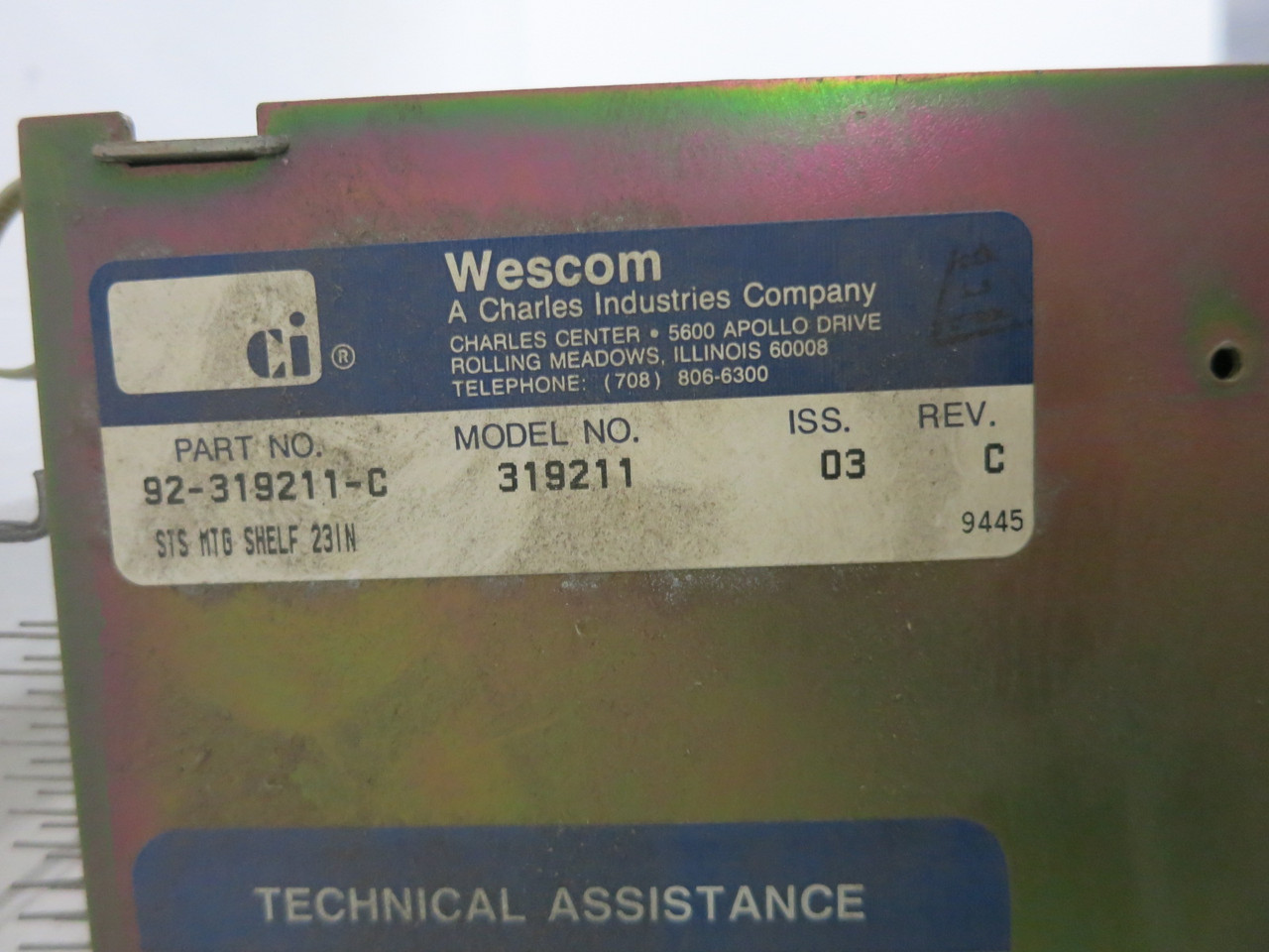 Wescom 3192-11 Span Termination Shelf 29 Slot IHR 9132LP 728-15 Card 92-319211-C (DW8087-2)