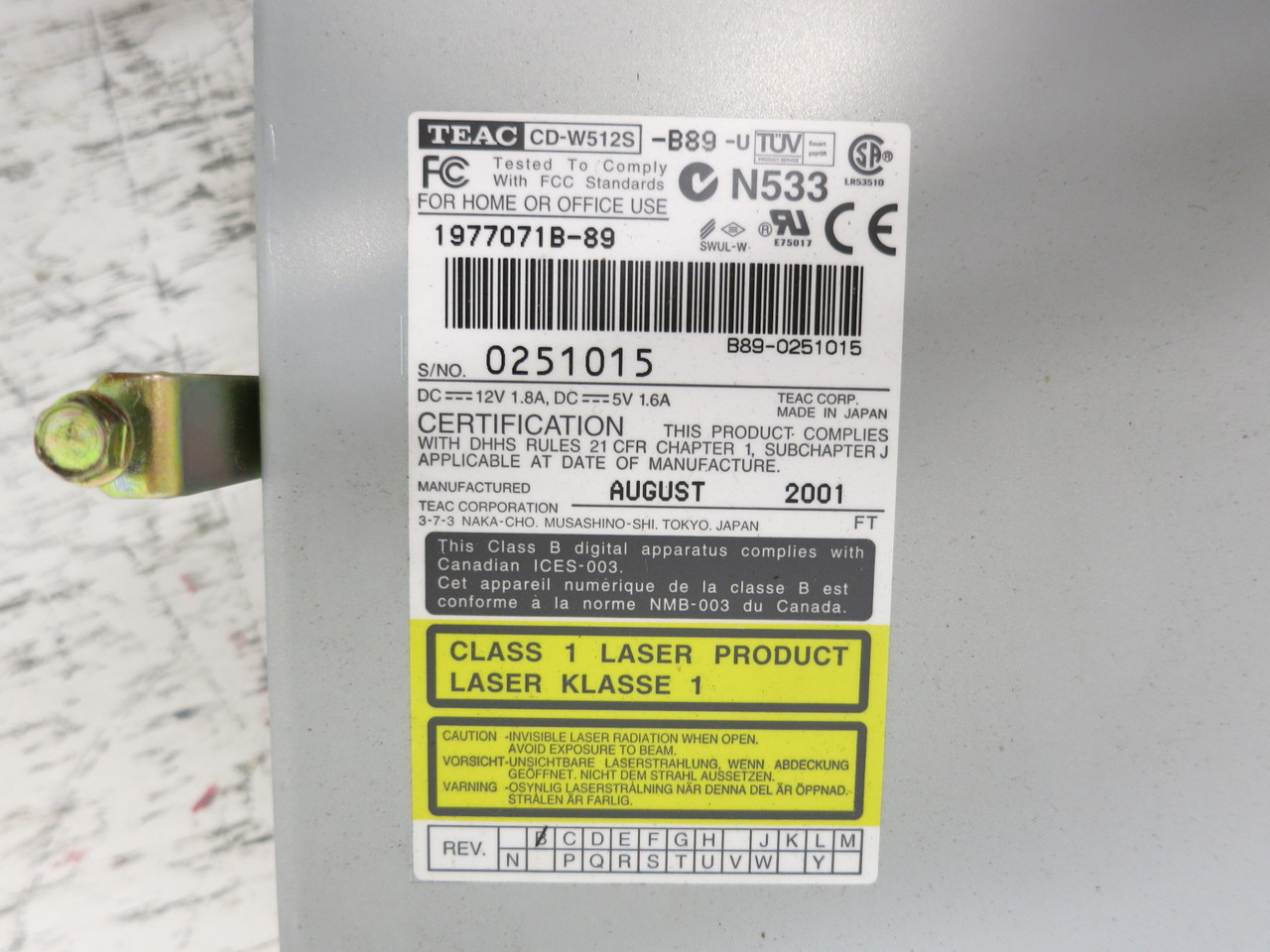 TEAC CD-W512S-B89-U CD-RW CD Rewritable Drive SCSI Interface 12x10x32 (DW8103-1)