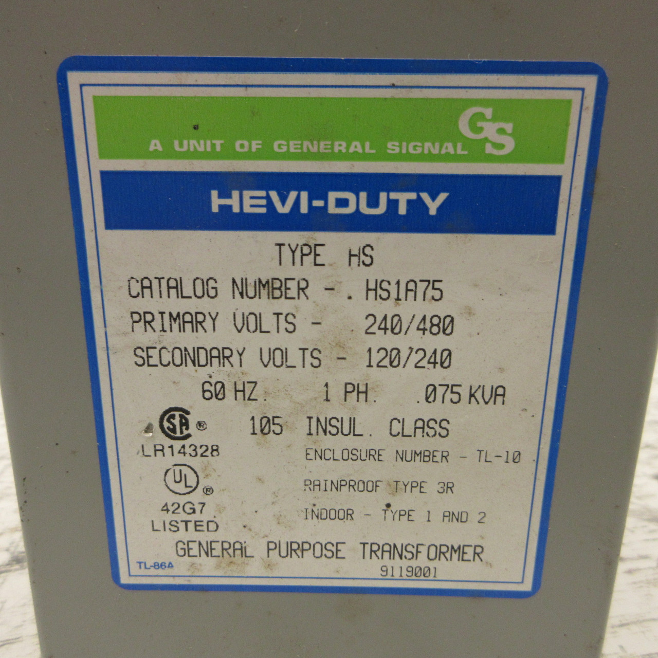 NEW General Signal HS1A75 Hevi-Duty Transformer .075 KVA 1PH 240/480V - 120/240V (AH1167-1)