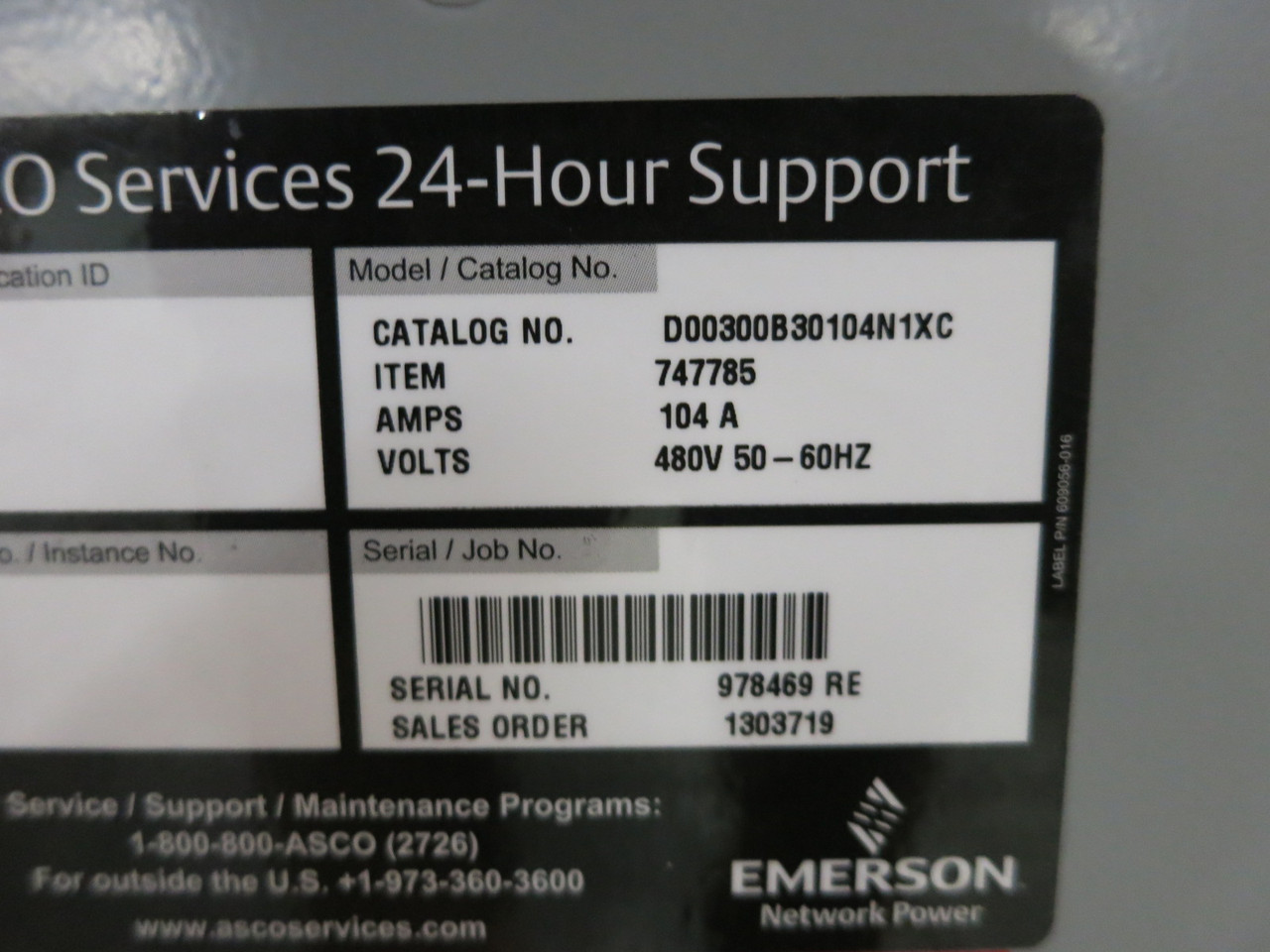 NEW ASCO D00300B30104N1XC 104A 480V Automatic Transfer Switch 104 Amp 473670-006 (DW8126-1)