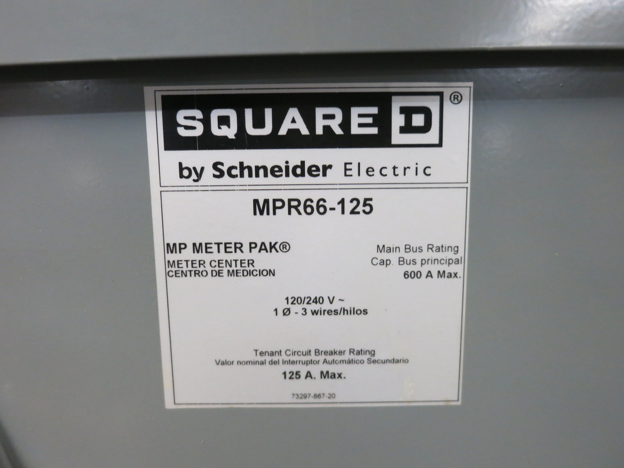 NEW Square D MPR66-125 6 Socket Meter Center 600A Bus 125A 120/240V Meter-Pak (DW8123-1)