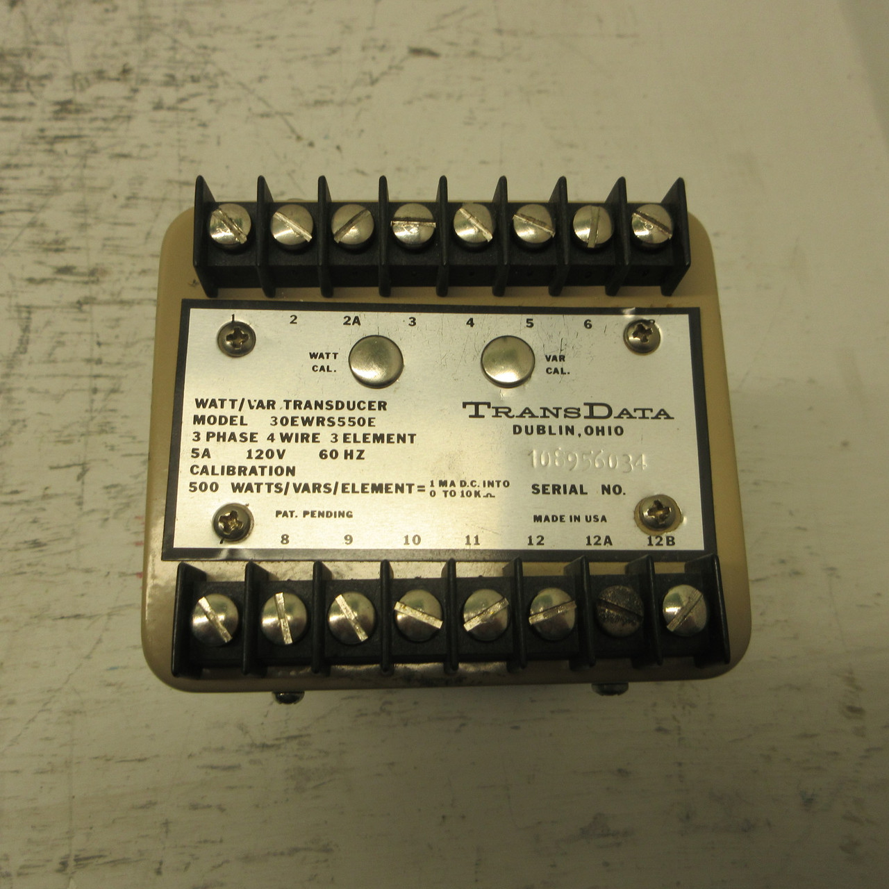 TransData 30EWRS550E Watt / Var Transducer 3PH 4W 3 Element 5A 120V 500 Watts (AH1187-1)