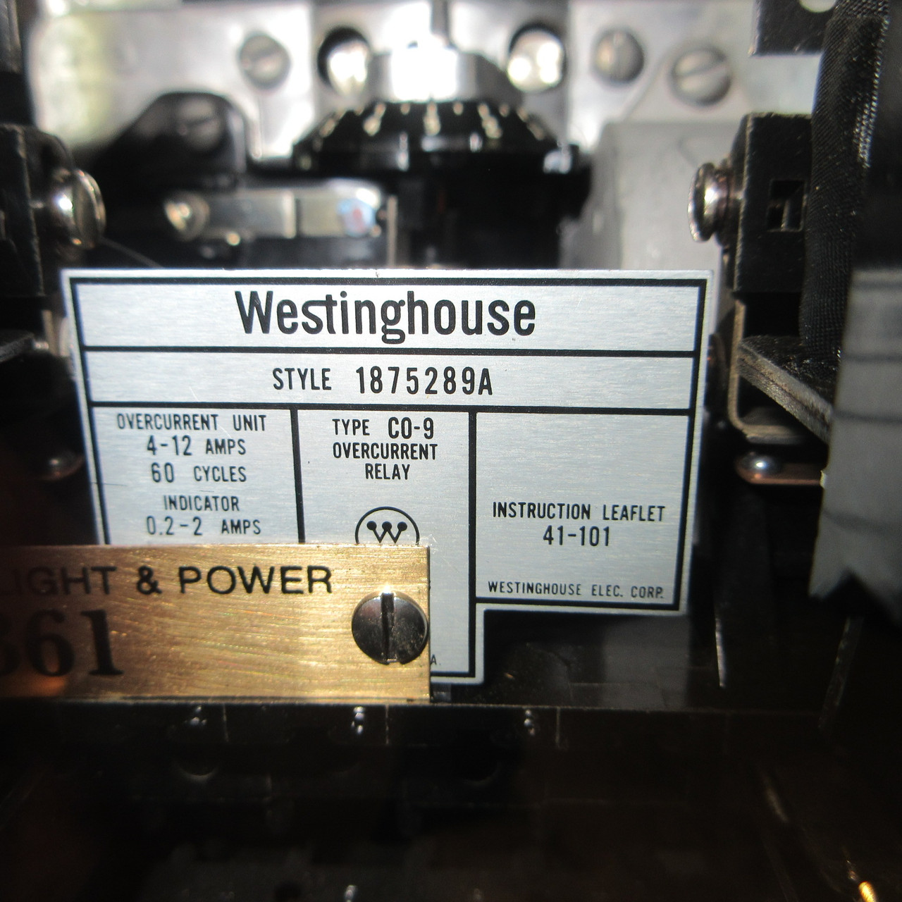 Westinghouse Style 1875289A Overcurrent Relay Type C0-9 Indicator 0.2 - 2 Amps (AH1190-1)