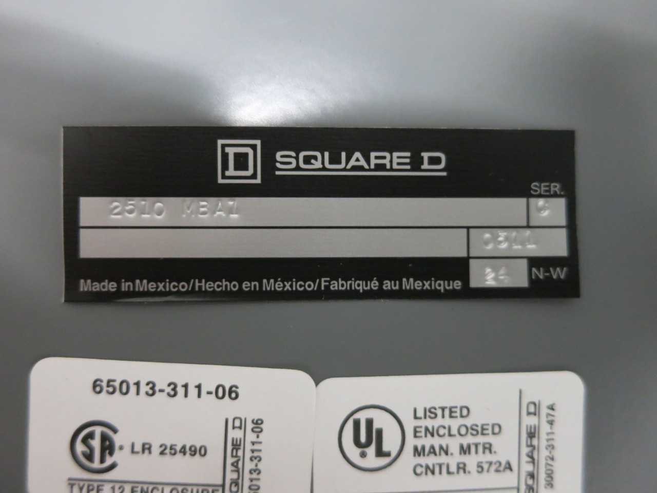NEW Square D 2510MBA1 Enclosed AC Manual Starter Size M-0 1PH 2510MBO1 Type 12 (DW8140-2)