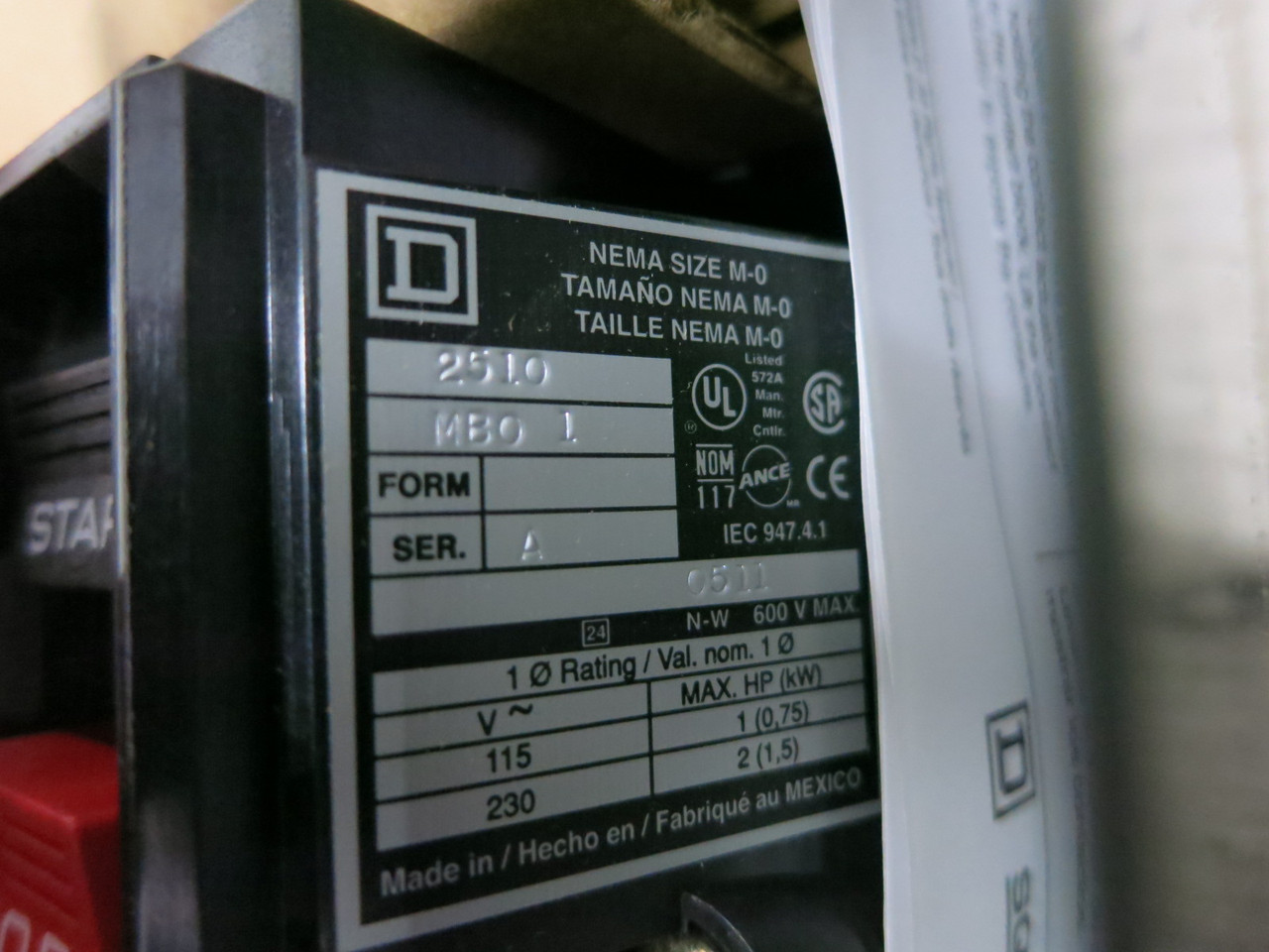 NEW Square D 2510MBA1 Enclosed AC Manual Starter Size M-0 1PH 2510MBO1 Type 12 (DW8140-2)