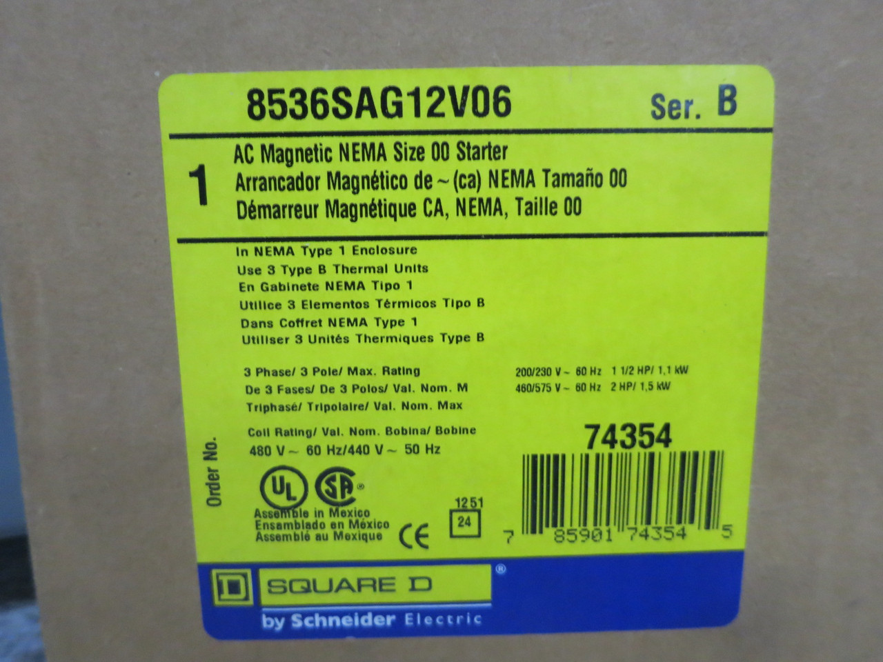 NEW Square D 8536SAG12 Enclosed Size 00 Motor Starter 480V Coil 8536SAG12V06 2HP (DW8138-1)