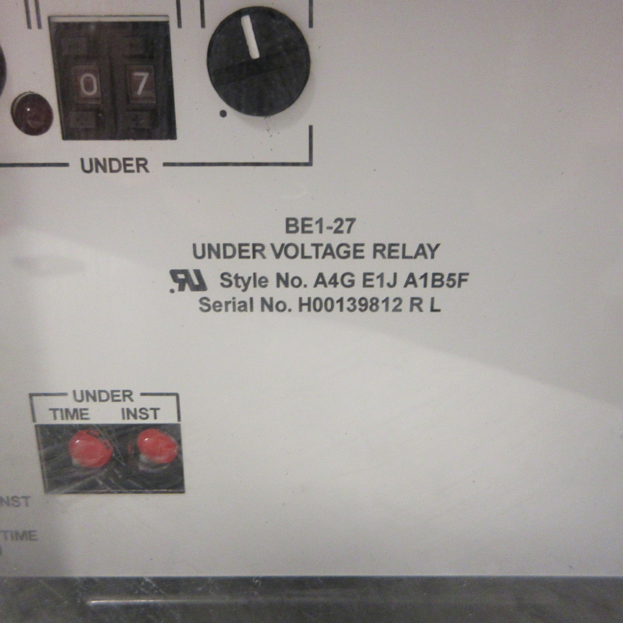 Basler Electric BE1-27 Under Voltage Relay Style No. A4G E1J A1B5F Protective (AH1193-2)