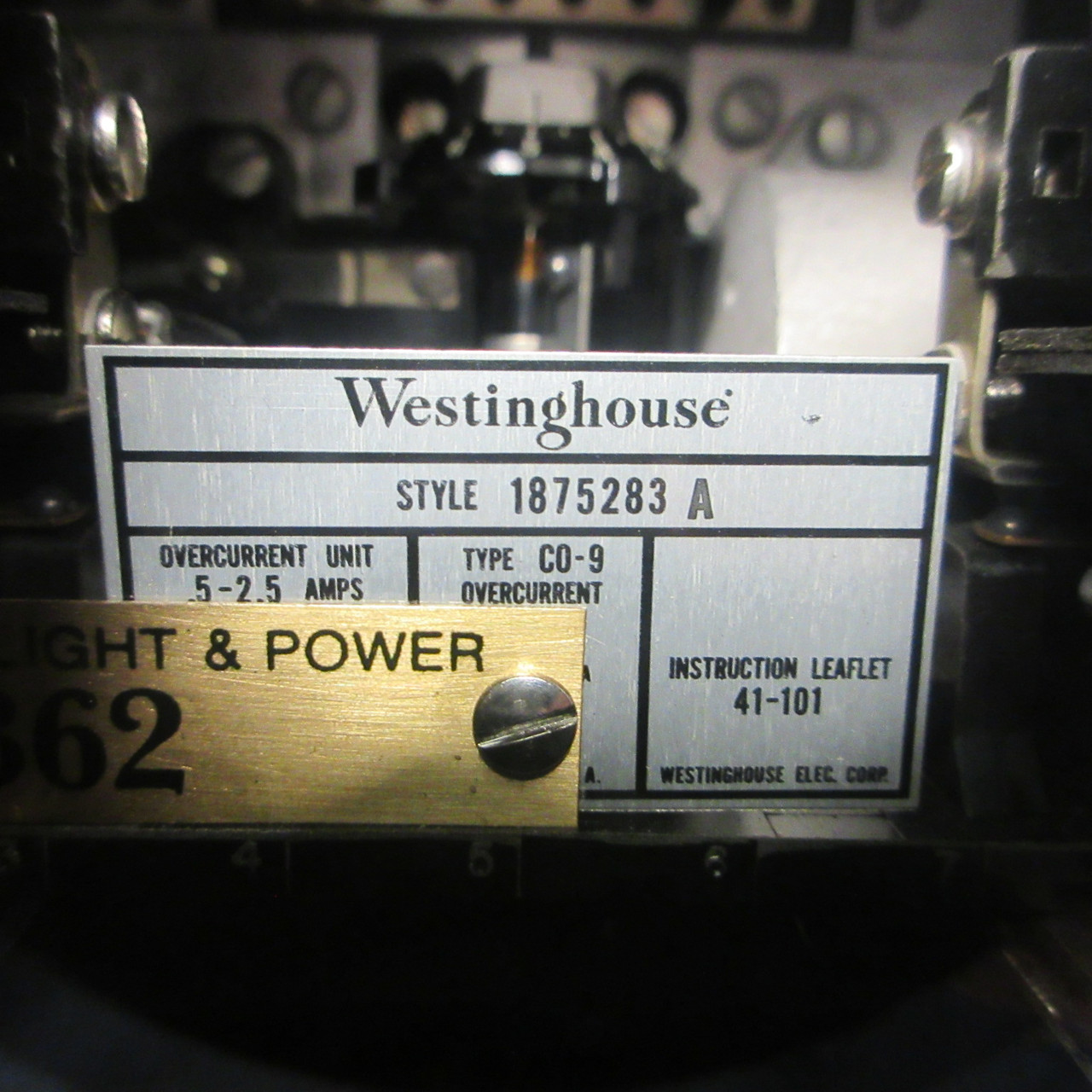 Westinghouse Style 1875283A Overcurrent Relay Type C0-9 Overcurrent Unit .5-2.5A (AH1192-1)