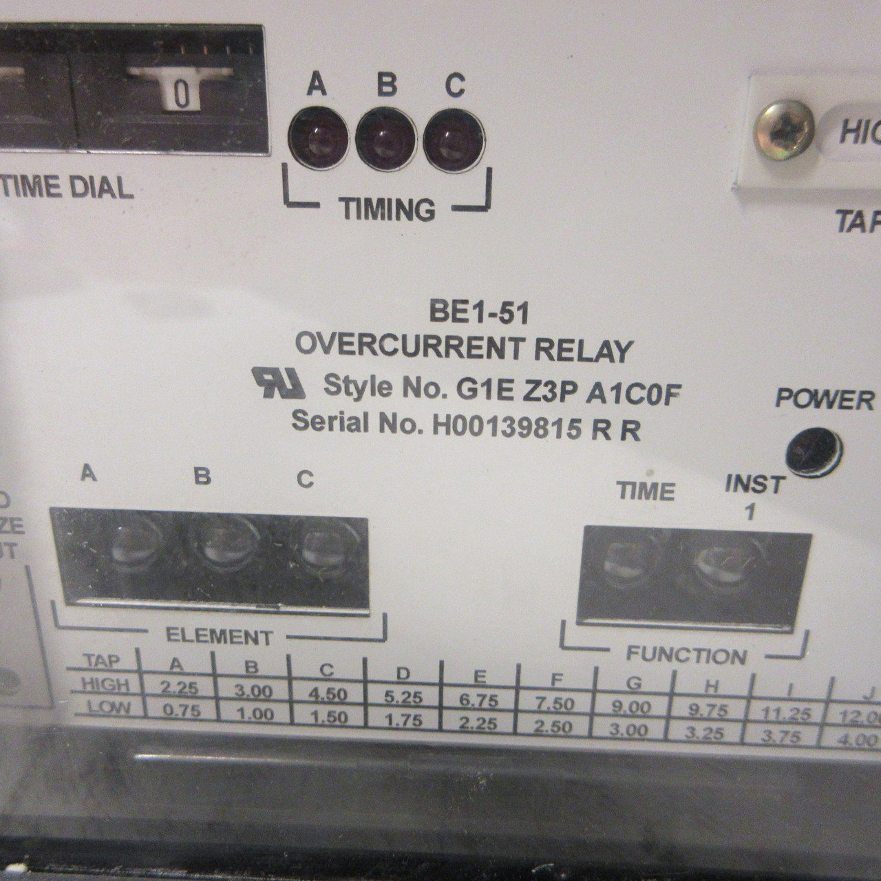 Basler Electric BE1-51 Overcurrent Relay Style No G1E Z3P A1C0F Protective BE151 (AH1194-3)