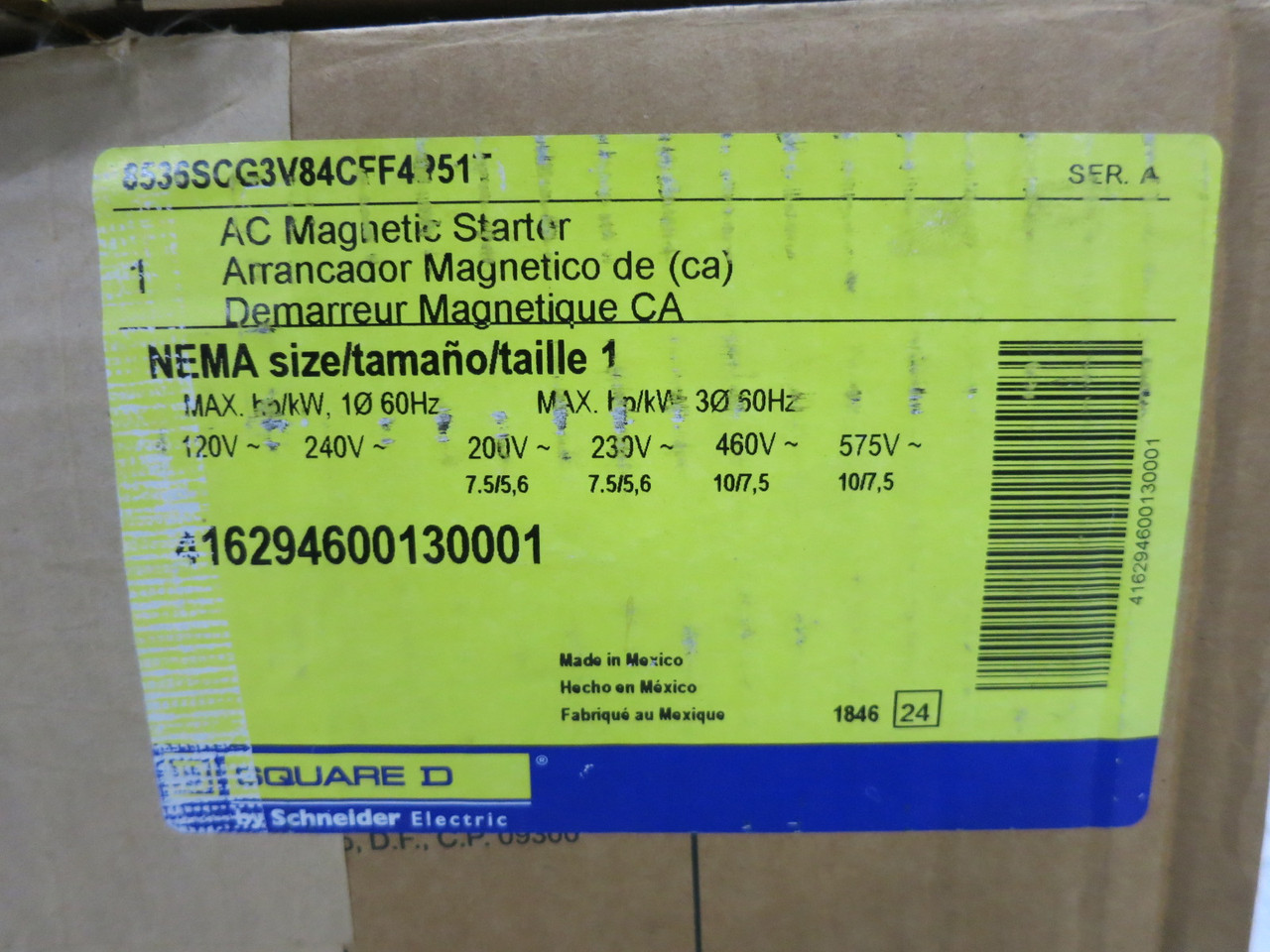 NEW Square D 8536SCO3S Enclosed Size 1 Motor Starter 120V Coil 8536SC03S 208V CT (DW8151-3)