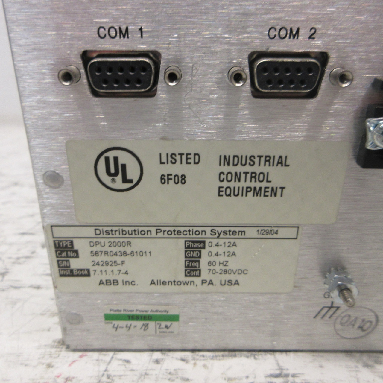 ABB DPU 2000R Distribution Protection System 587R0438-61011 DPU-2000R 70-280 VDC (AH1198-4)