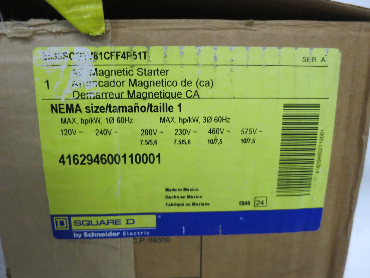 NEW Square D 8536SCO3S Enclosed Size 1 Motor Starter 120V Coil 8536SC03S 480V CT (DW8160-1)